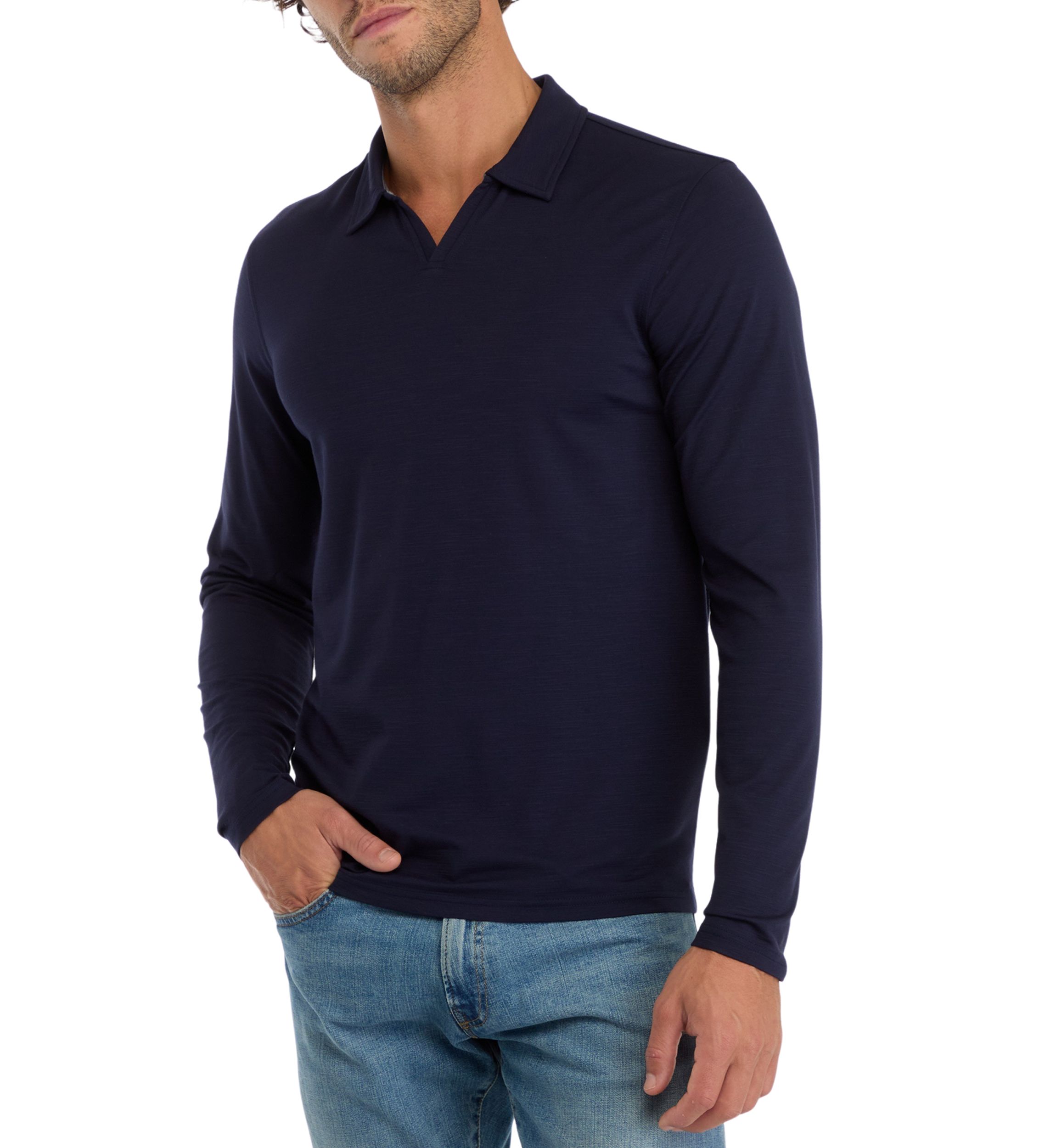 Long Sleeve Johnny Collar Polo Shirt 