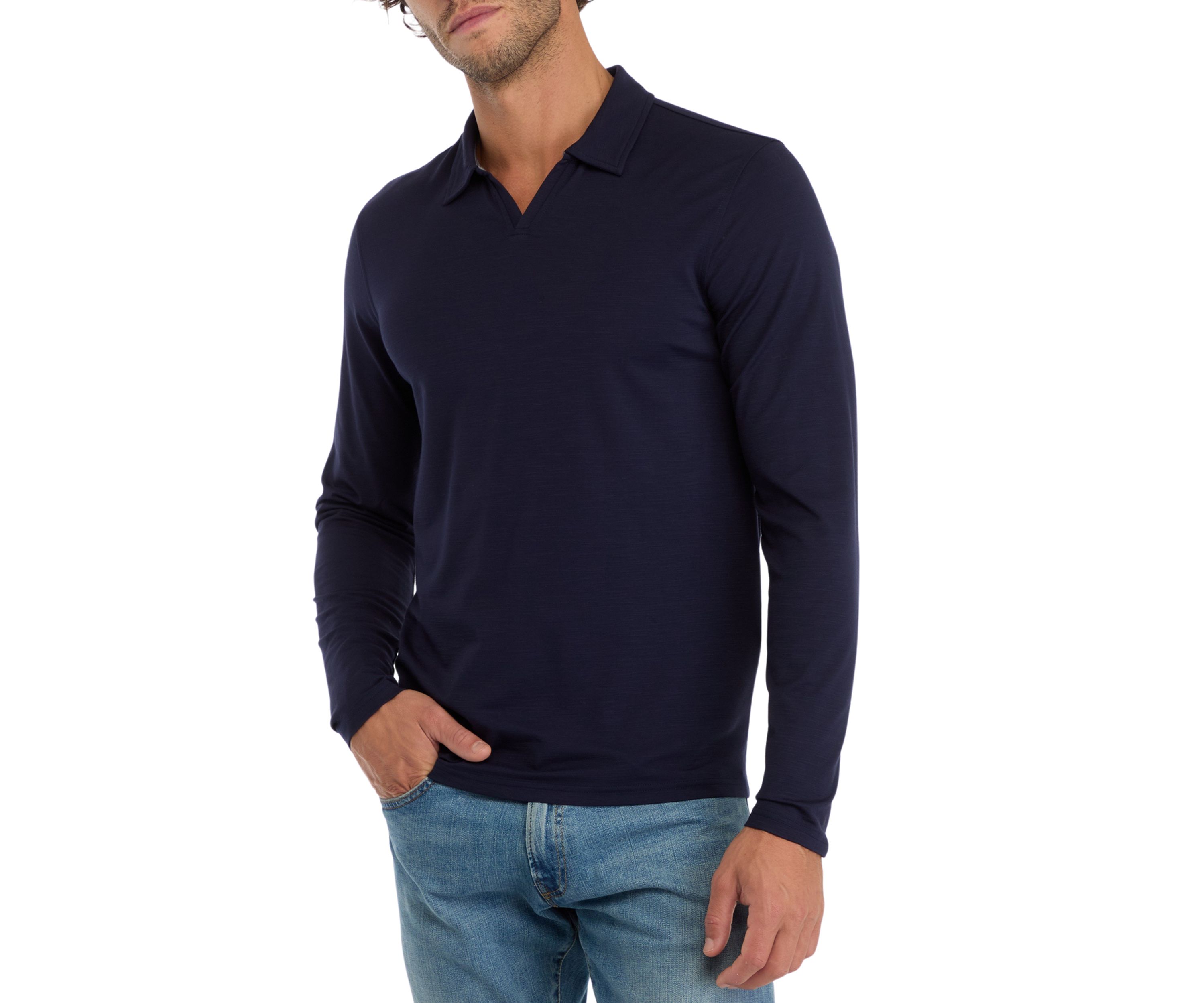 Long Sleeve Johnny Collar Polo Shirt 