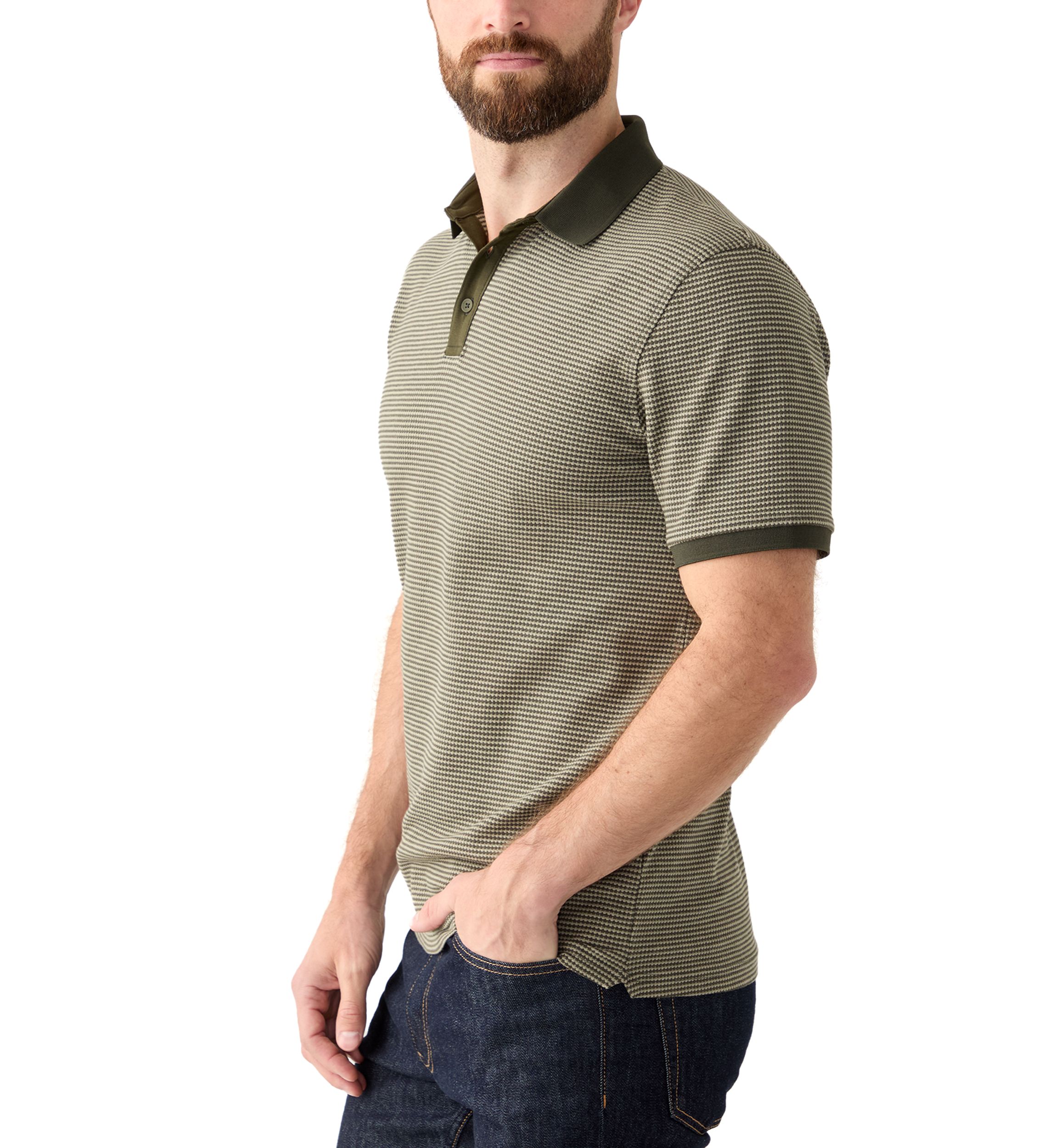 Mens Contrast Placket Button Polo Shirt