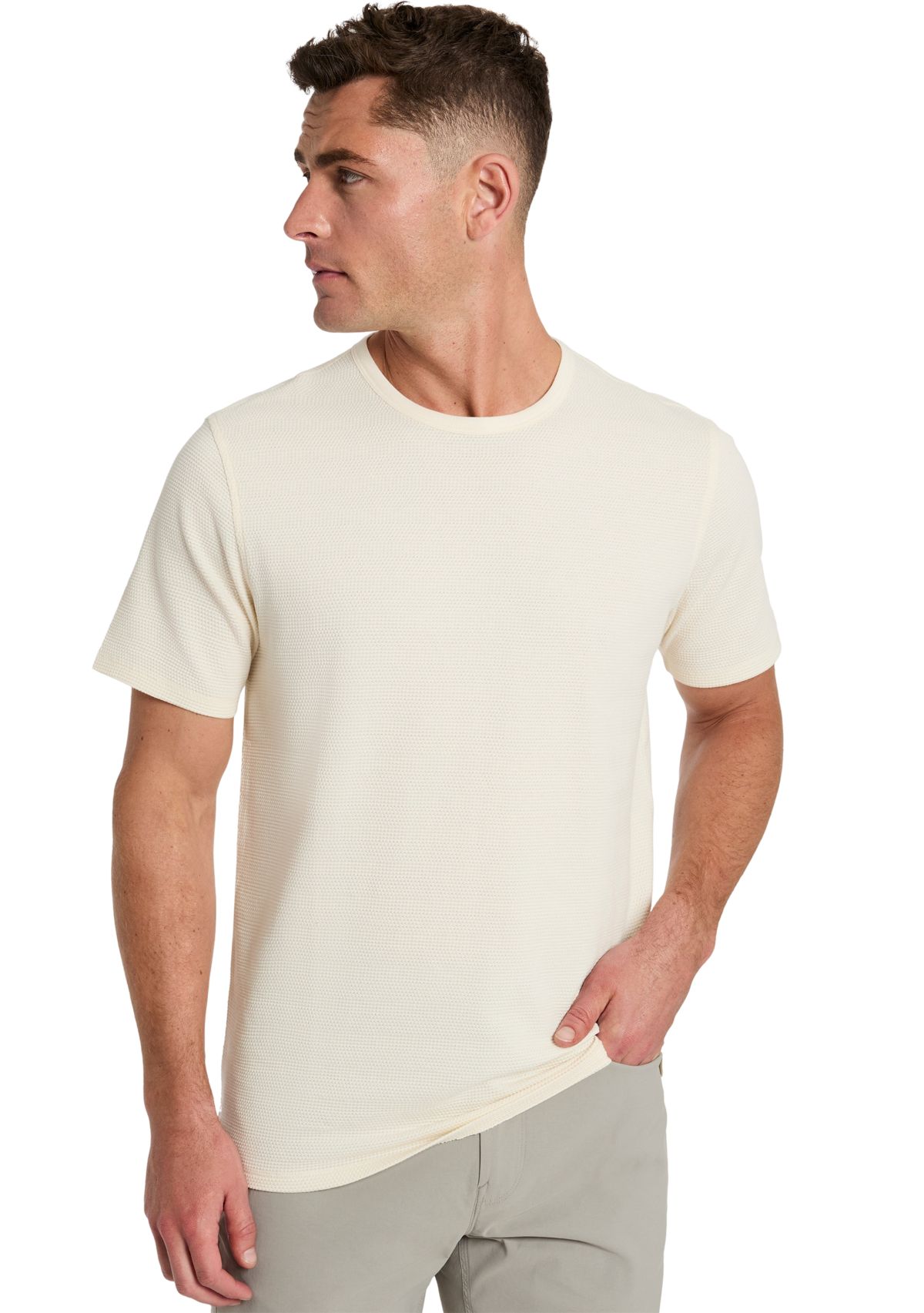 Sport Cream Solid Crew Neck T-Shirt 