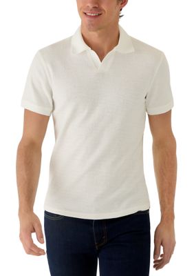 Kenneth Cole Men's Ribbed Johny Collar Shirt, White, Small