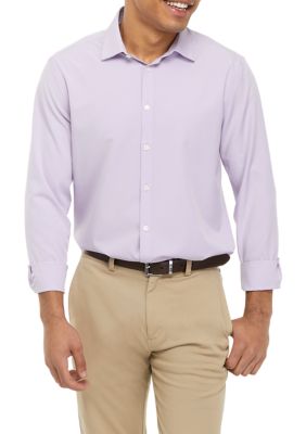 Belk Dress Shirts BELK 100% Linen Brown And Blue Plaid Button-up Shirt
