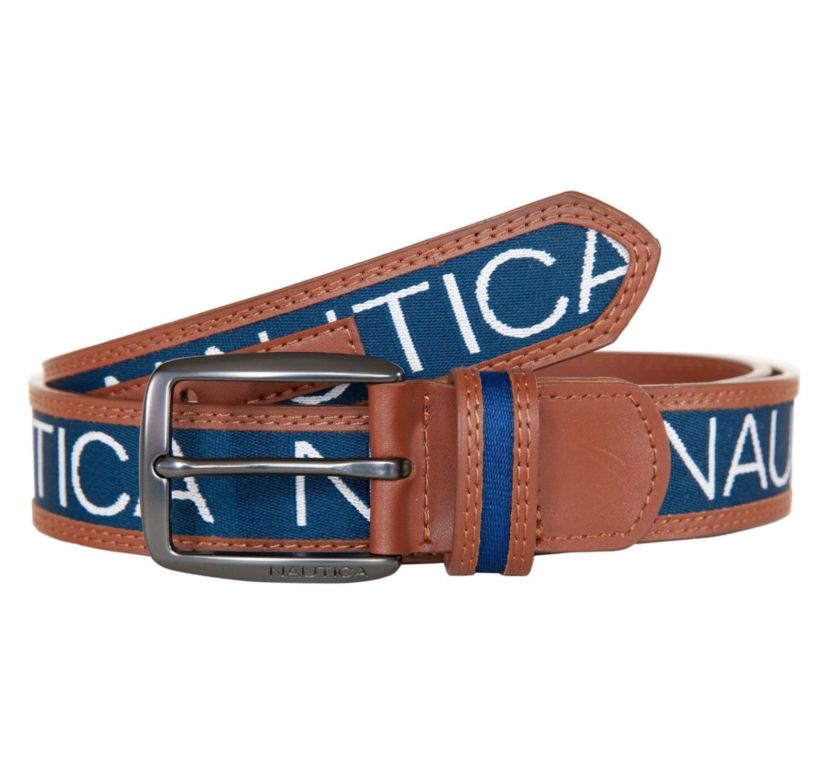 Signature Logo Ribbon with Leather Trim Belt