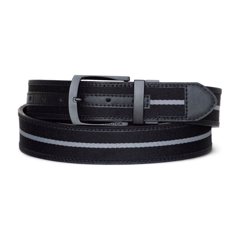 Signature Logo Stripe Ribbon Reverses to Leather Belt