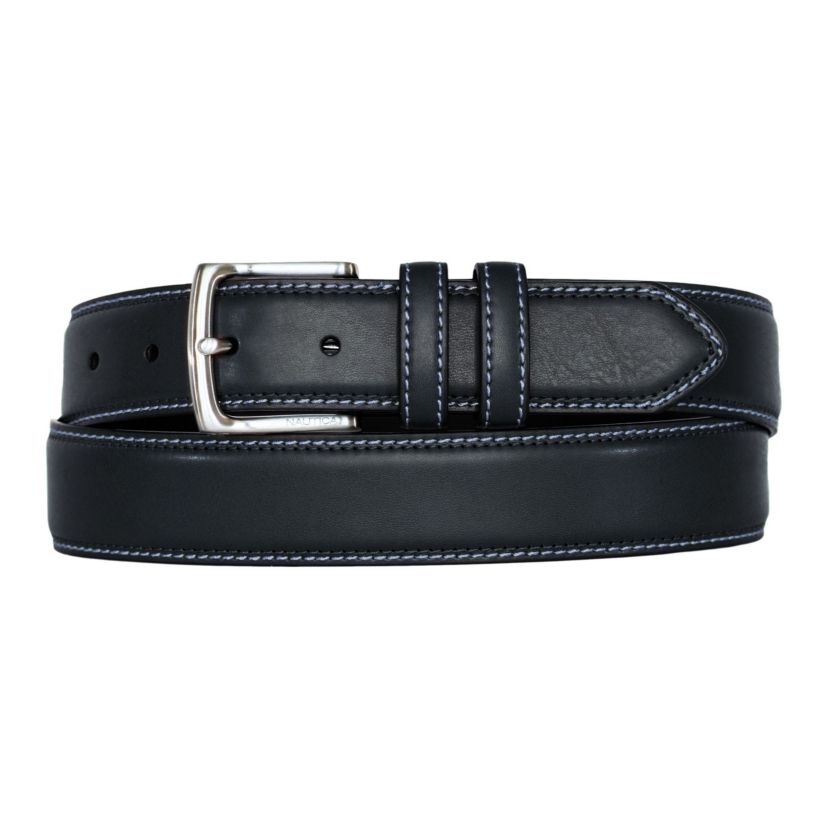 Logo Inlay Ornament Double Keeper Leather Belt