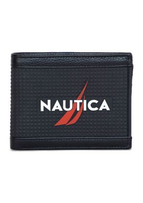 Nautica Men's Logo Rubber/Leather Bifold Wallet, Black