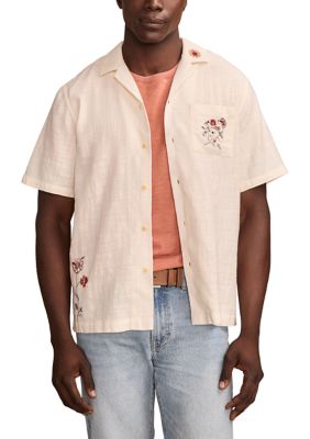 Lucky Brand Men's Embroidered Short Sleeve Camp Collar Shirt