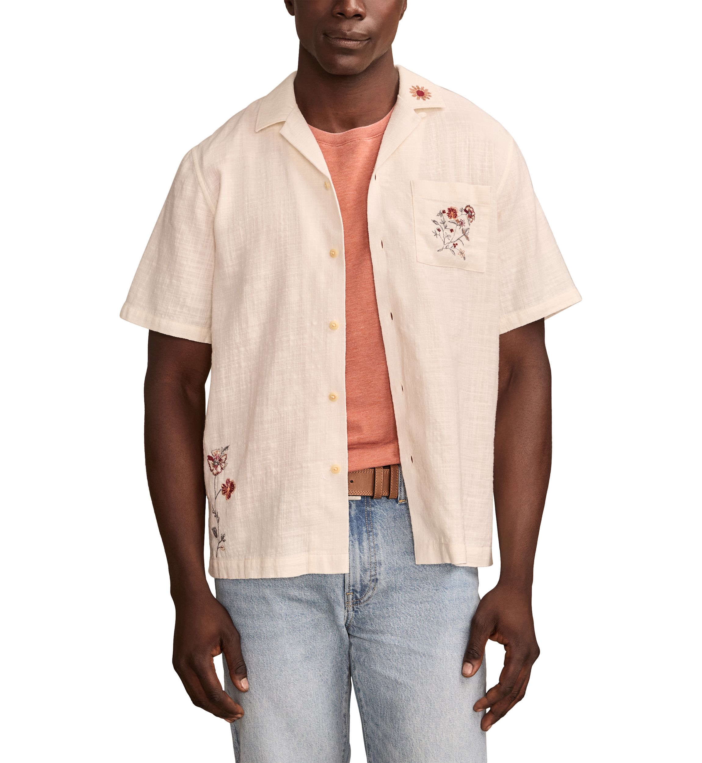 Embroidered Short Sleeve Camp Collar Shirt