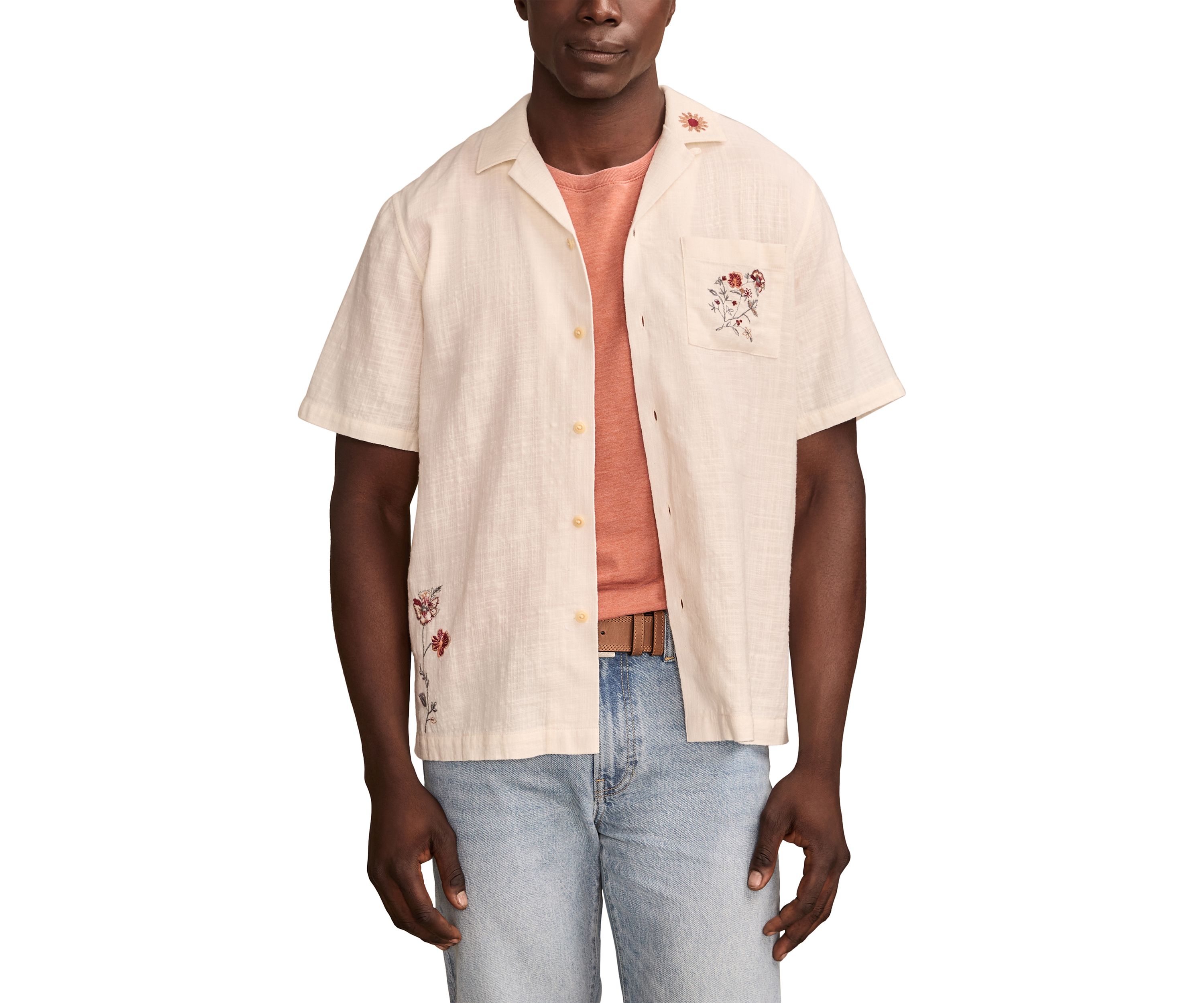 Embroidered Short Sleeve Camp Collar Shirt