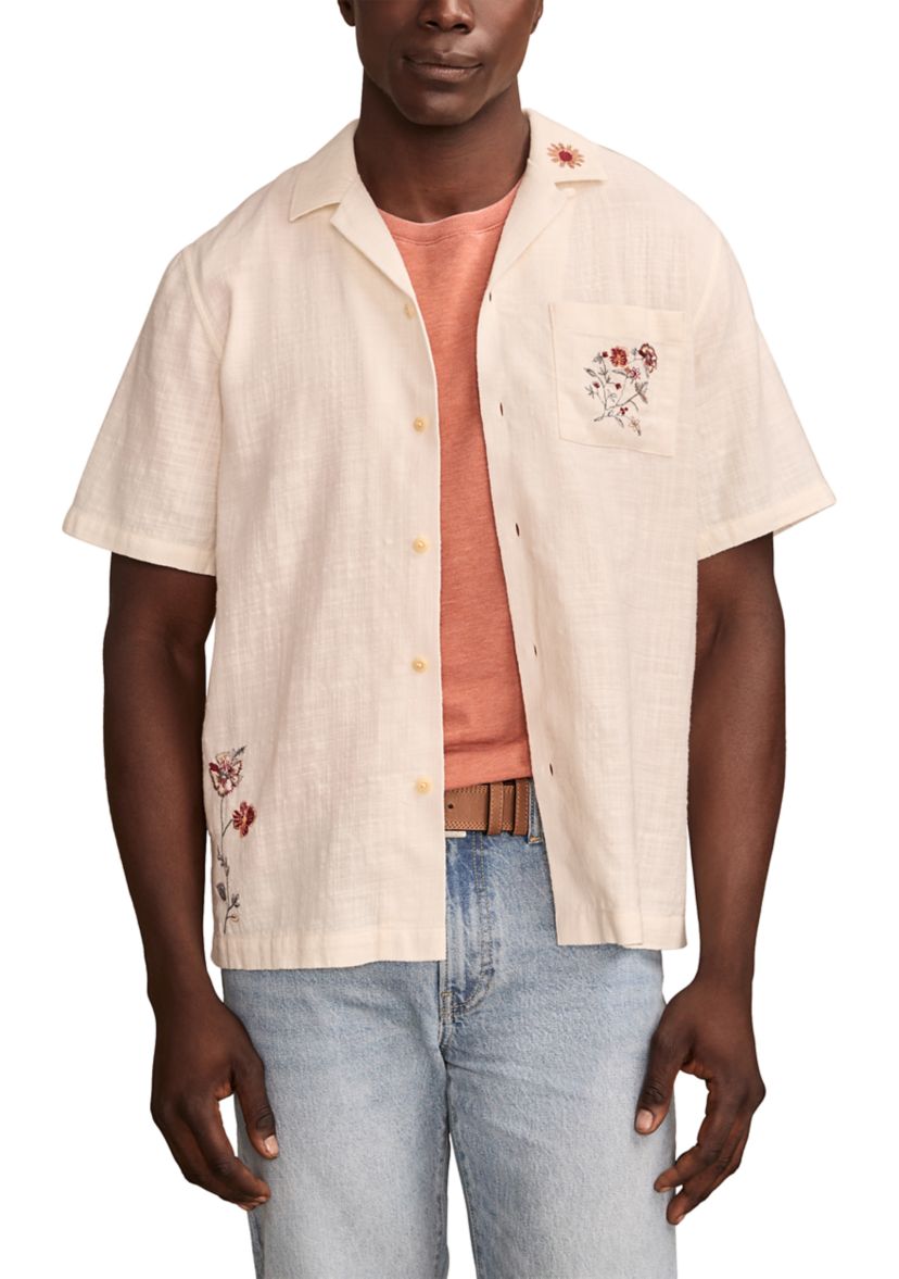 Embroidered Short Sleeve Camp Collar Shirt