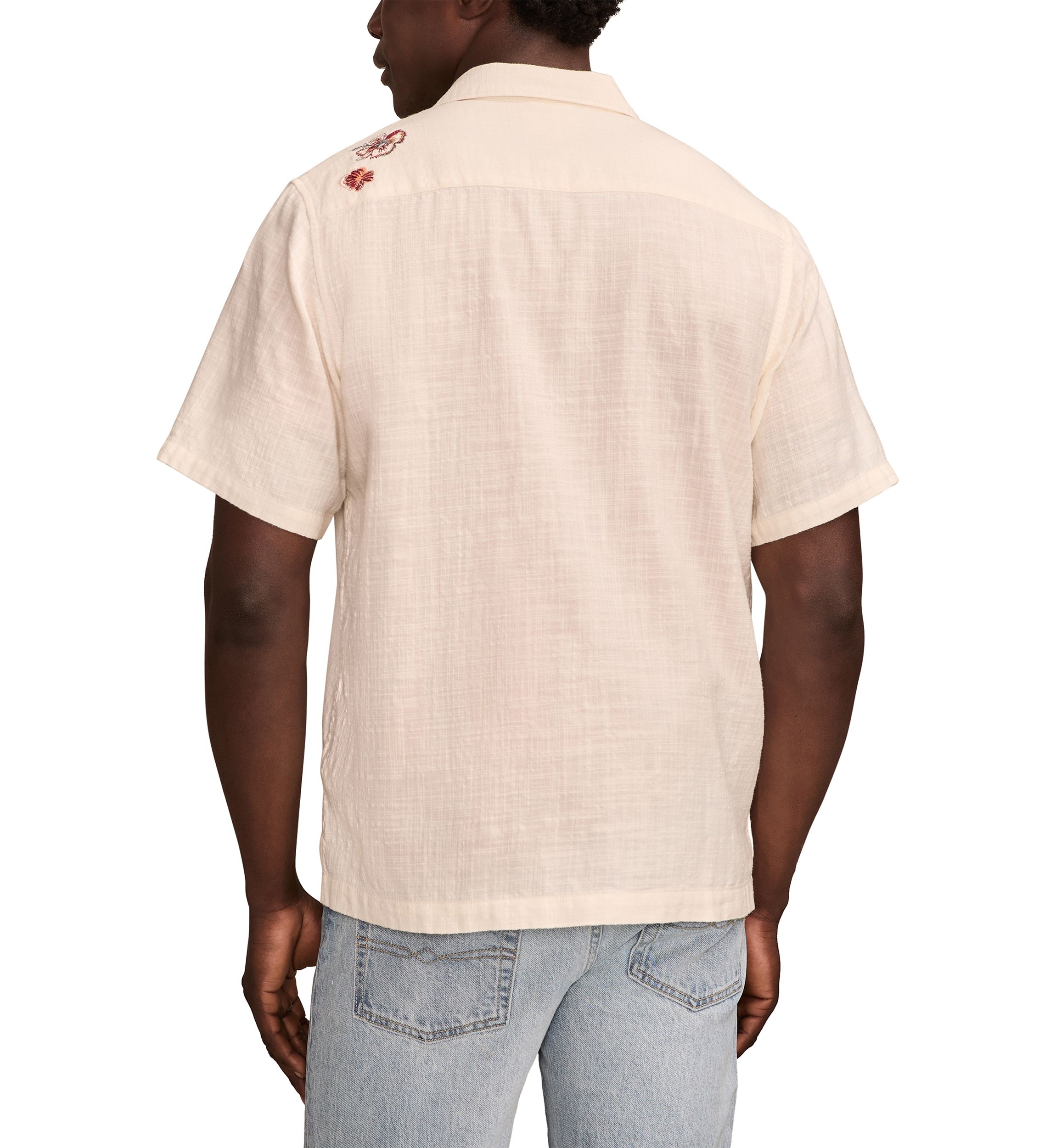 Embroidered Short Sleeve Camp Collar Shirt