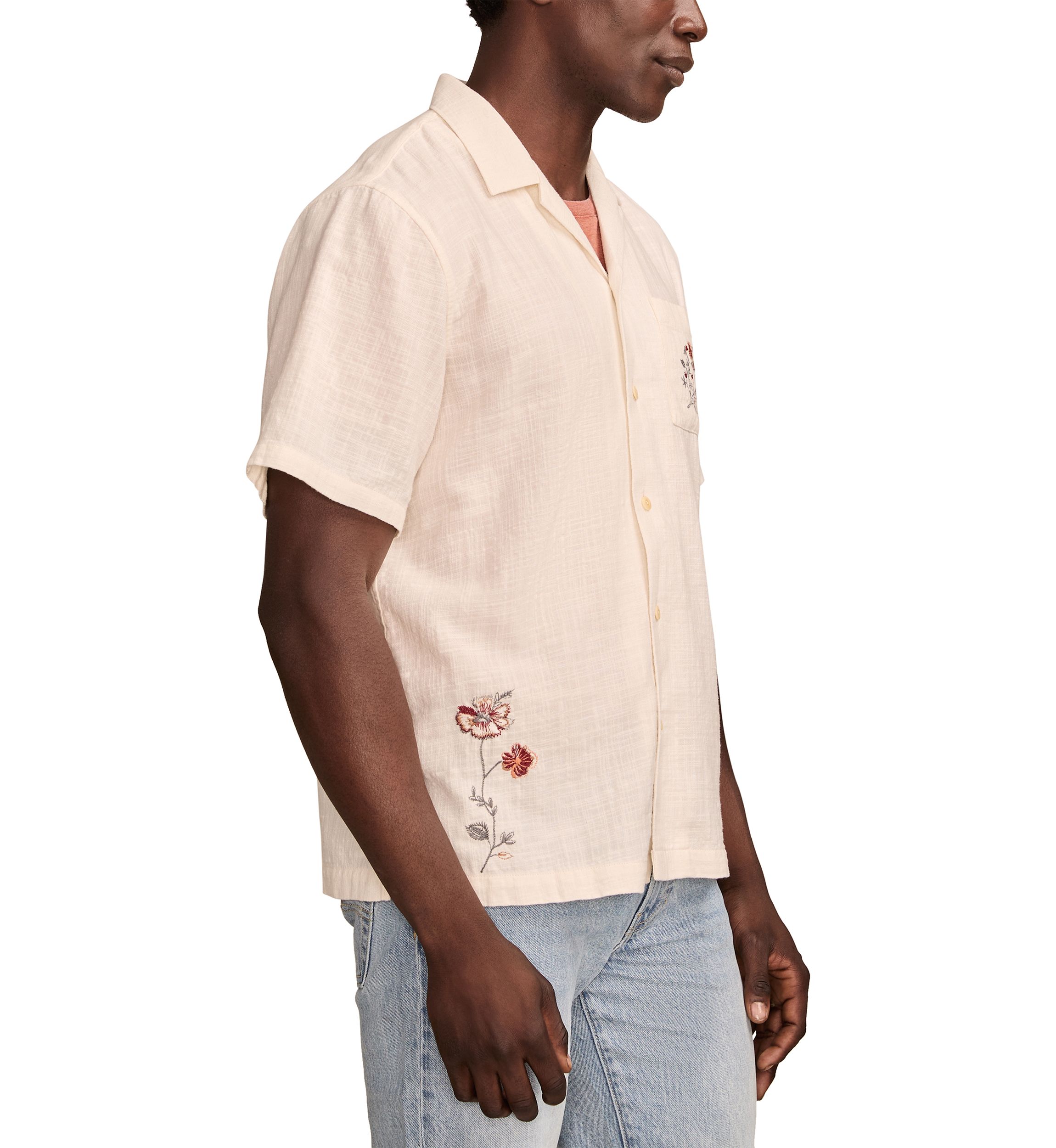 Embroidered Short Sleeve Camp Collar Shirt
