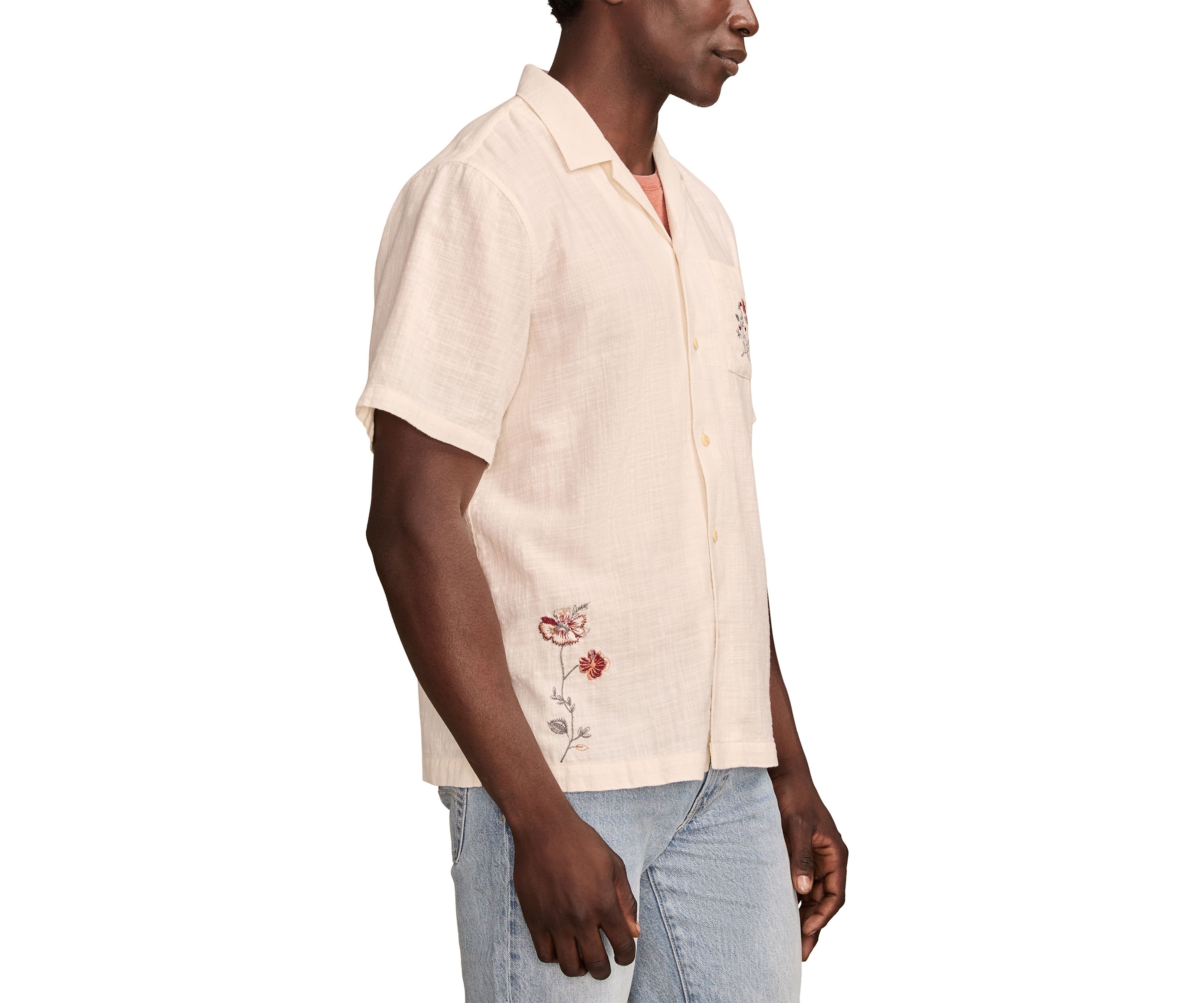 Embroidered Short Sleeve Camp Collar Shirt