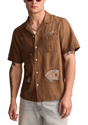Lucky Brand Men's Embroidered Camp Collar Shirt