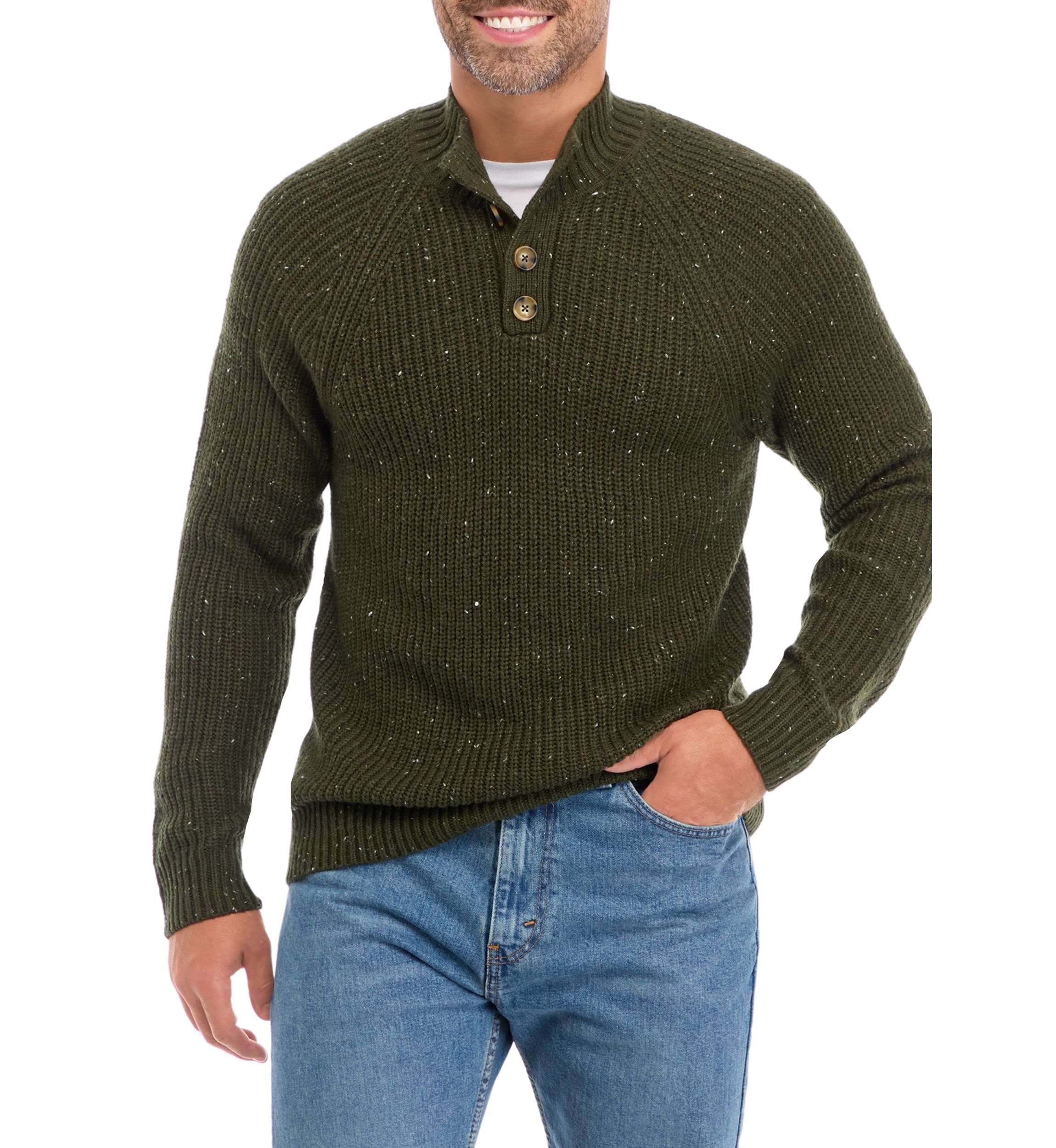 1/4 Button Mock Neck Sweater 
