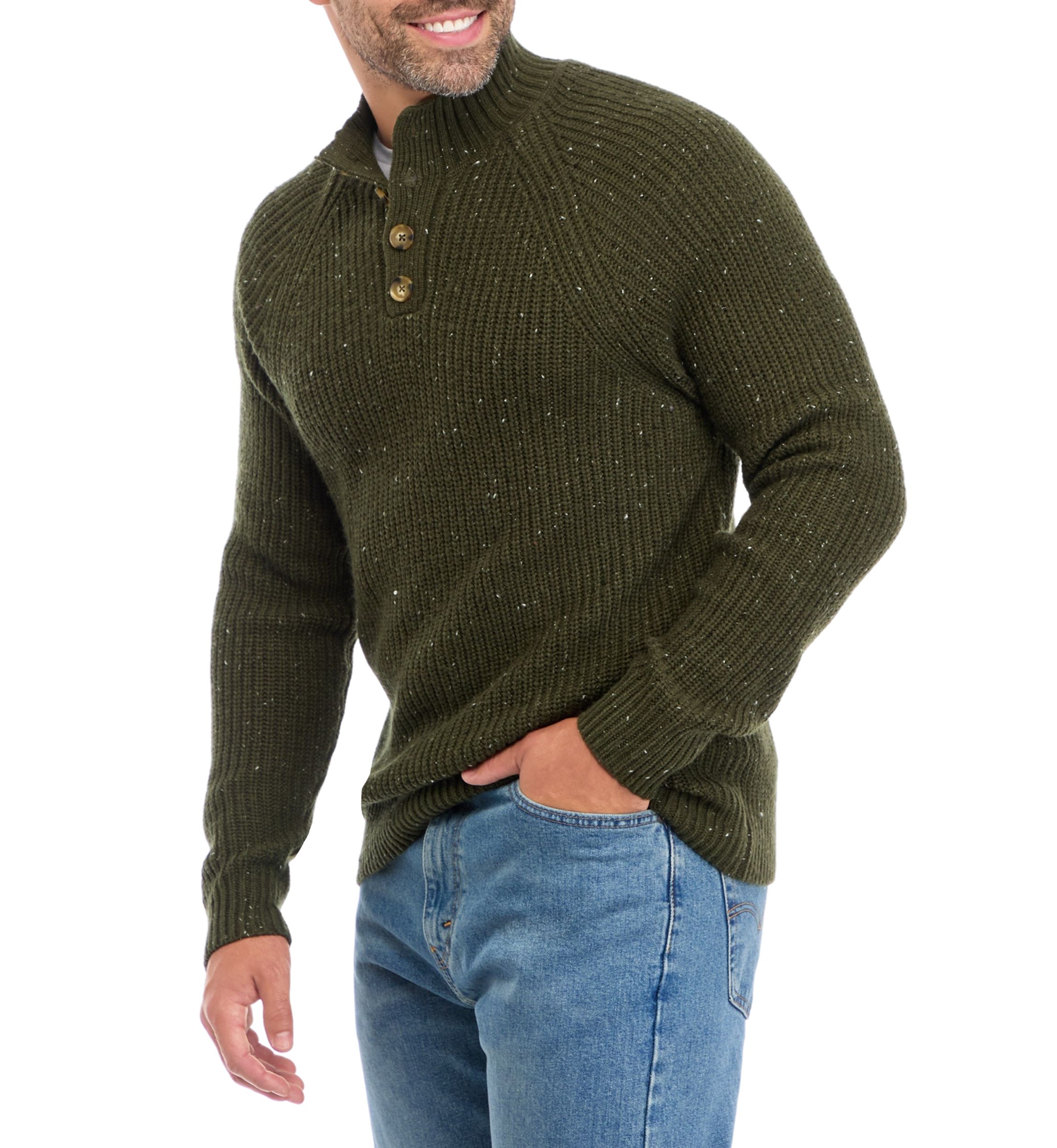 1/4 Button Mock Neck Sweater 