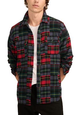 Lucky Brand Men's Jacquard Double Weave Patchwork Long Sleeve Shirt