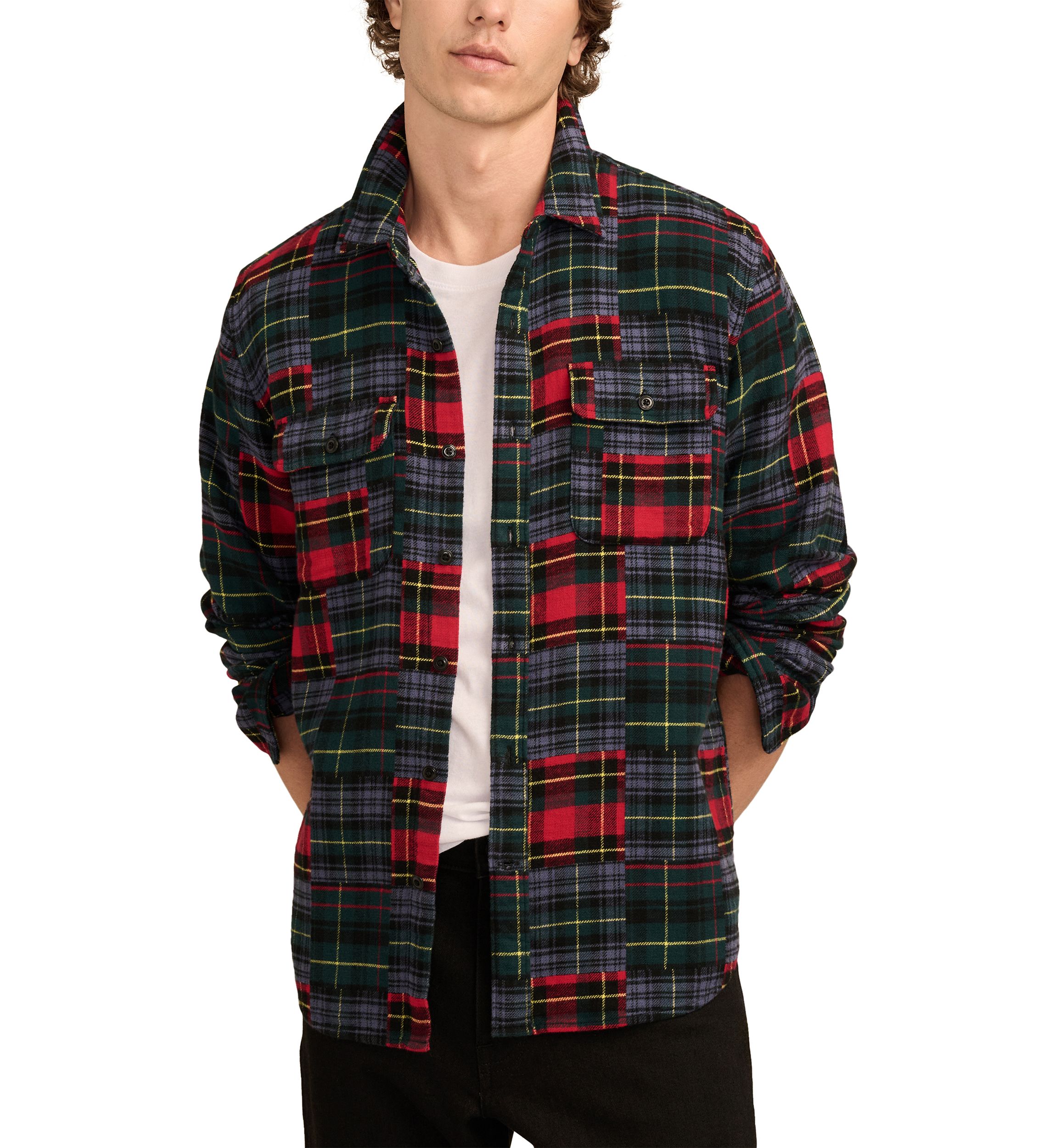 Jacquard Double Weave Patchwork Long Sleeve Shirt 