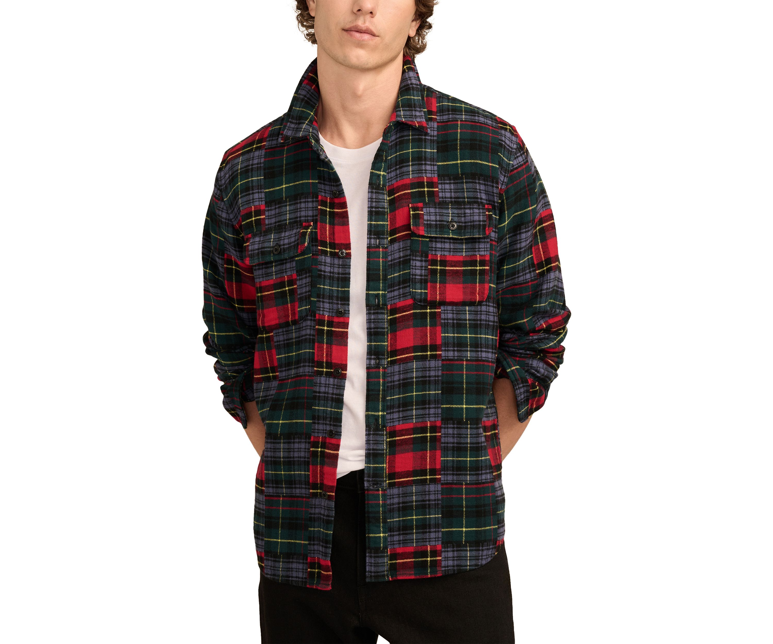 Jacquard Double Weave Patchwork Long Sleeve Shirt 