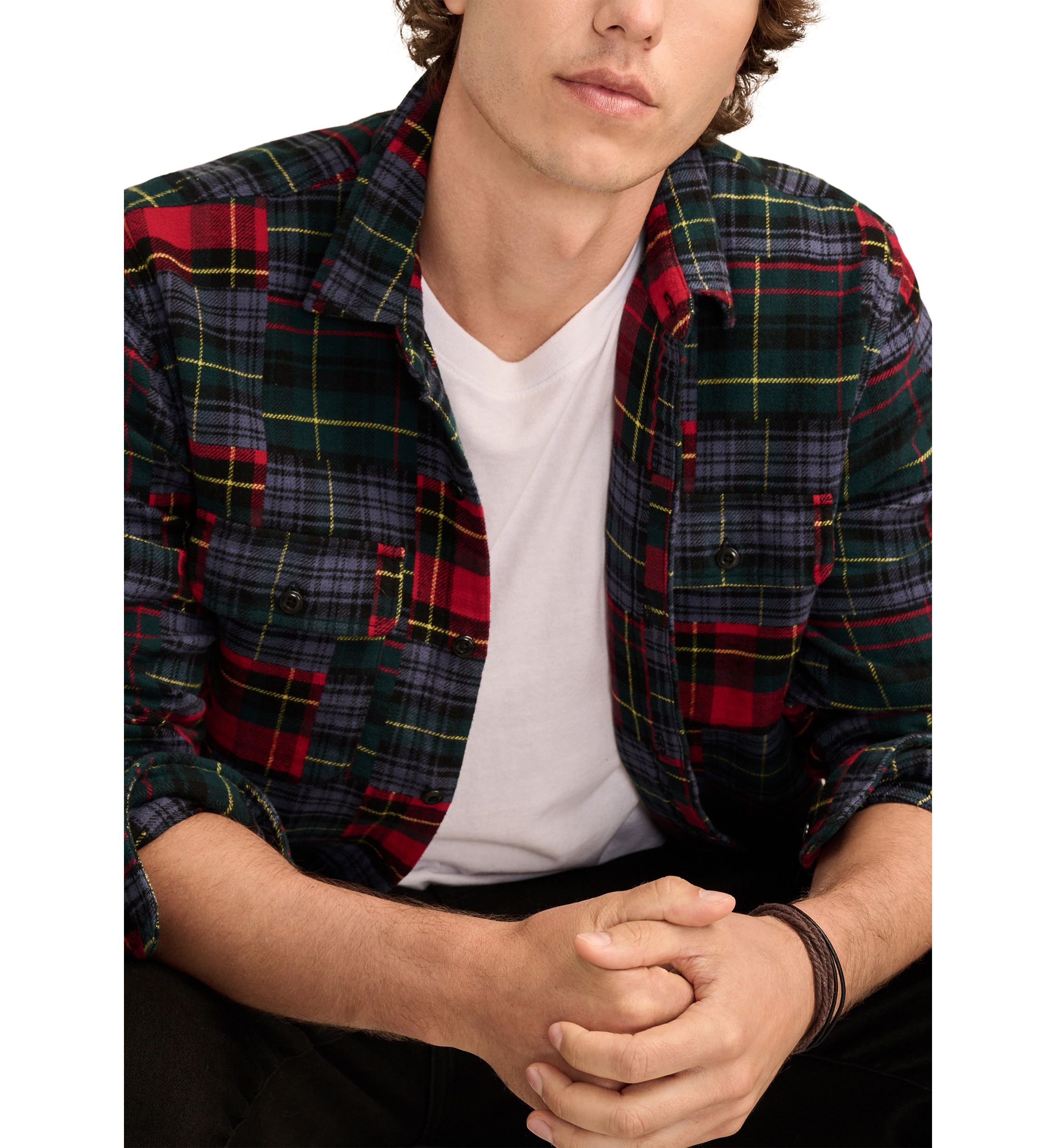 Jacquard Double Weave Patchwork Long Sleeve Shirt 