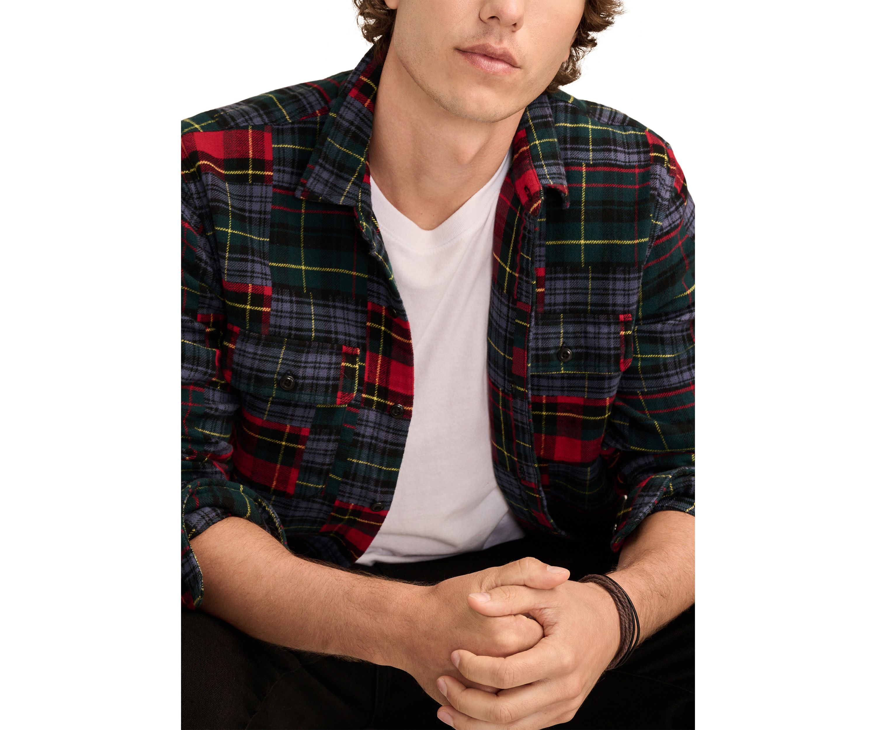 Jacquard Double Weave Patchwork Long Sleeve Shirt 