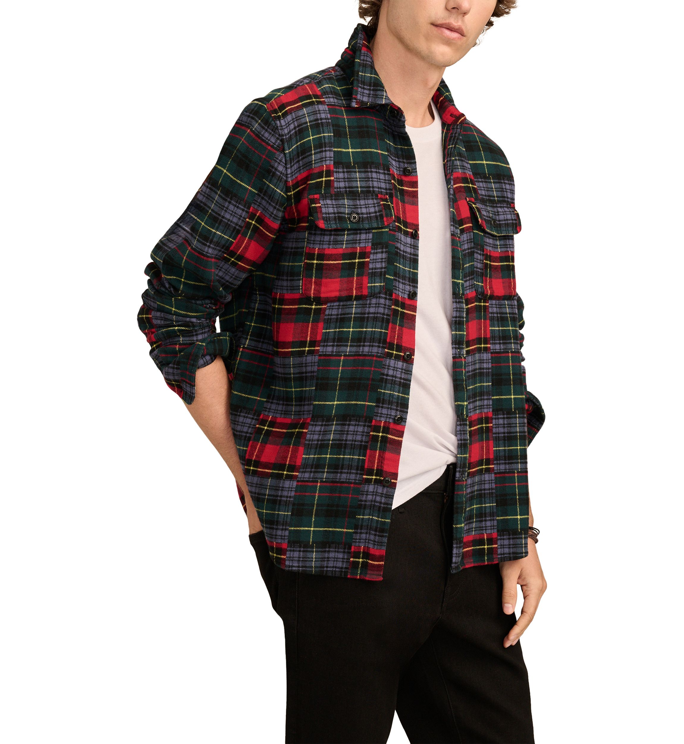 Jacquard Double Weave Patchwork Long Sleeve Shirt 
