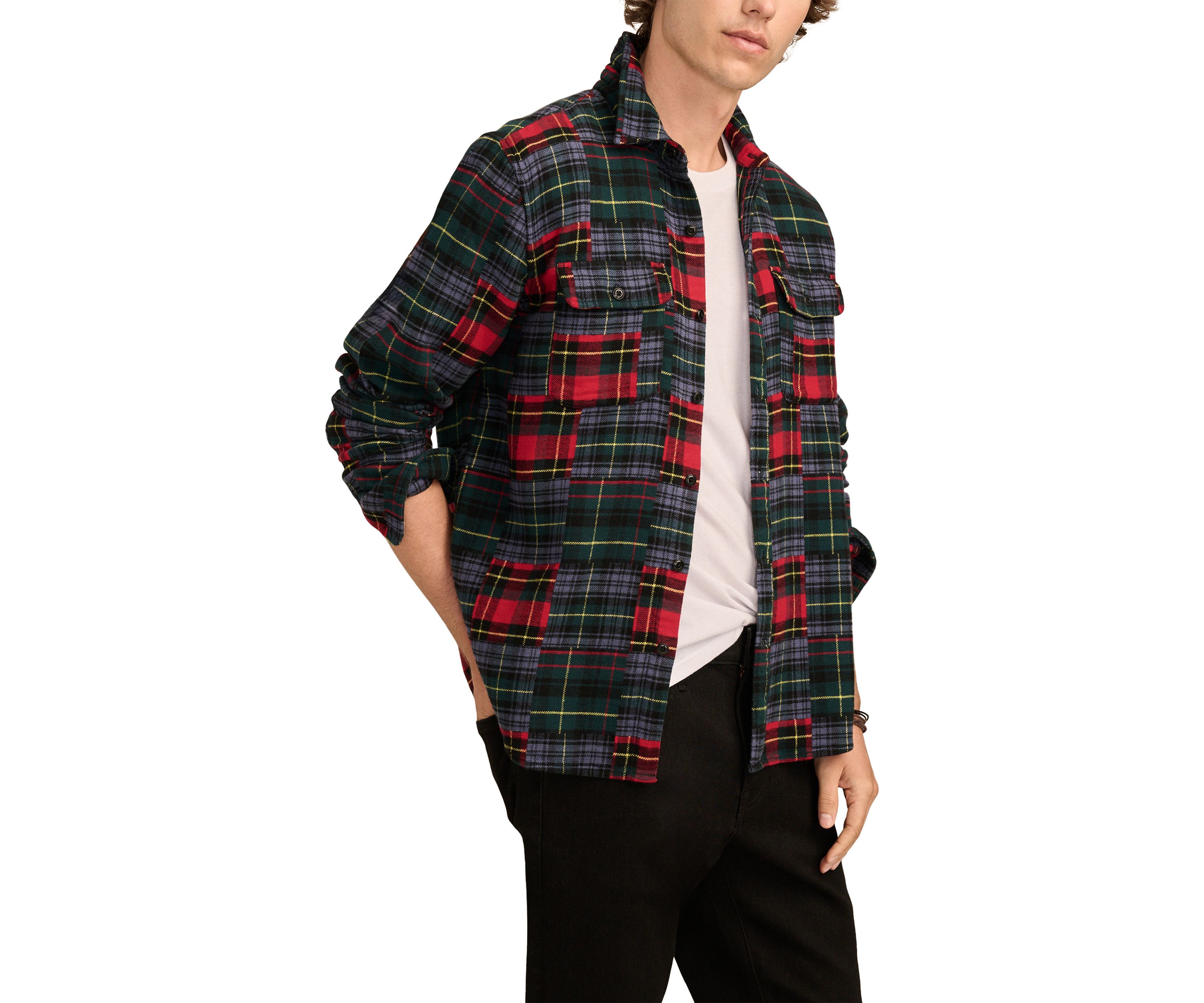 Jacquard Double Weave Patchwork Long Sleeve Shirt 