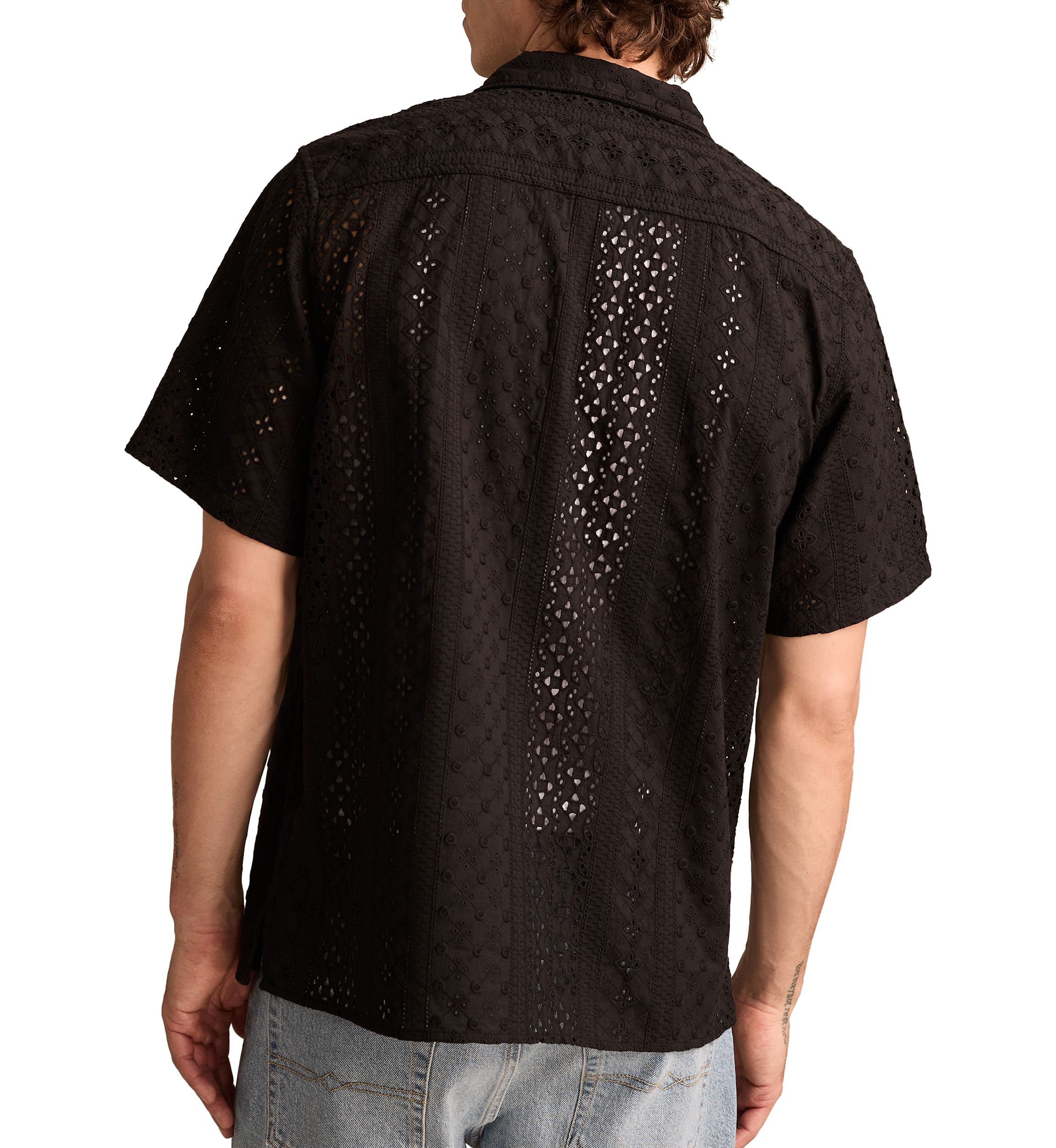 Short Sleeve Eyelet Camp Collar Shirt