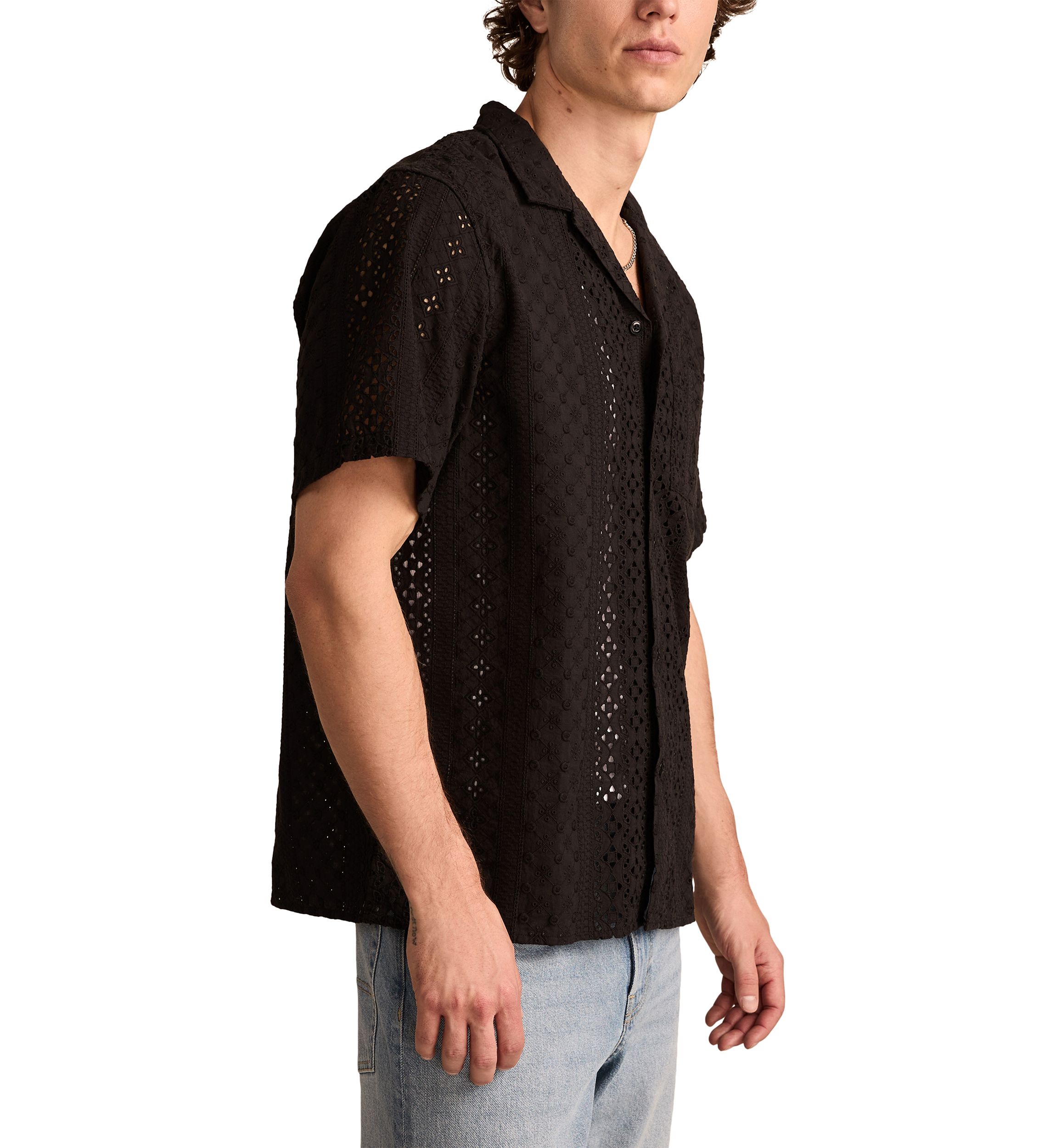 Short Sleeve Eyelet Camp Collar Shirt