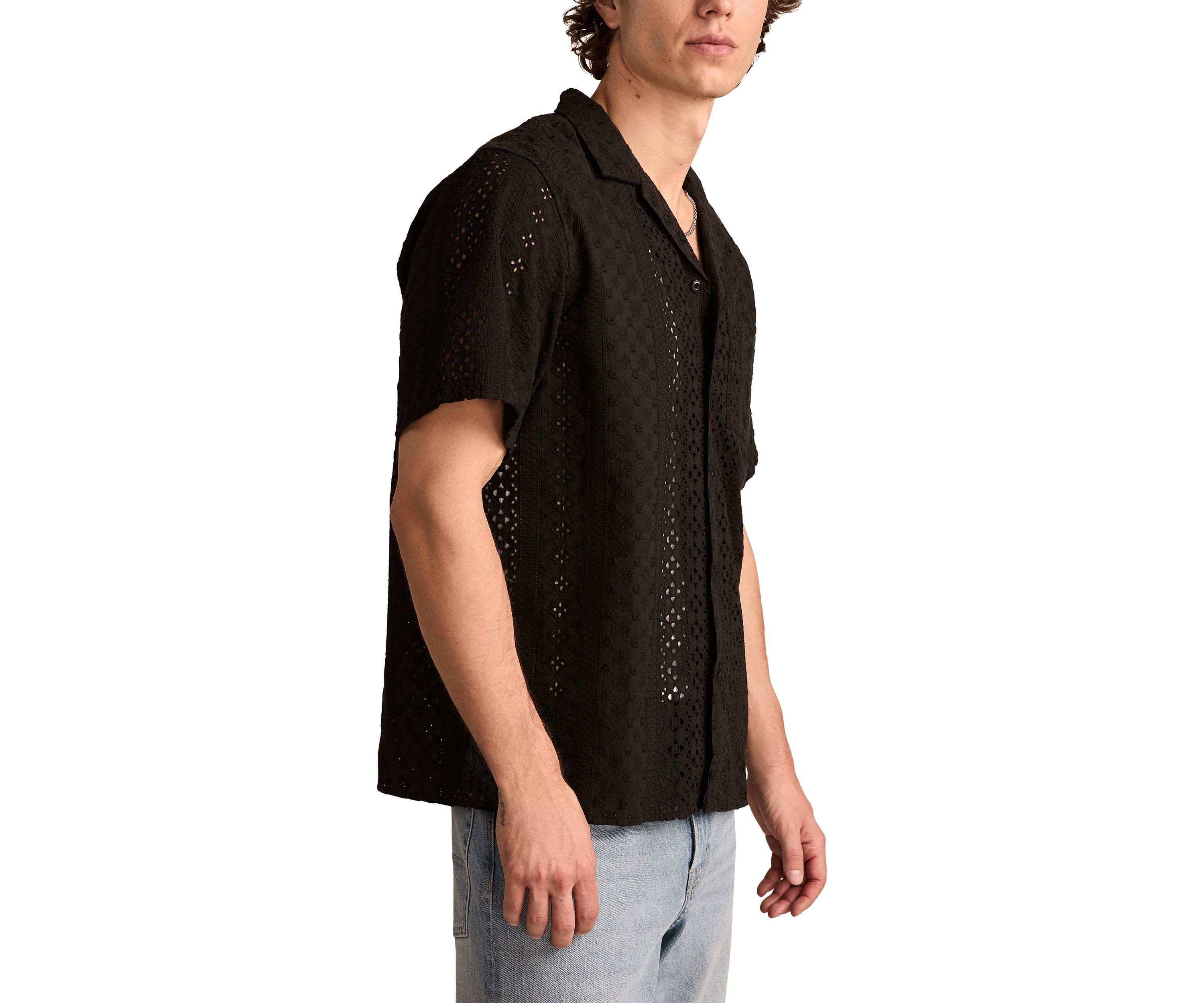 Short Sleeve Eyelet Camp Collar Shirt