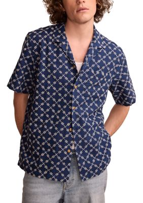 Lucky Brand Men's Short Sleeve Eyelet Camp Collar Shirt