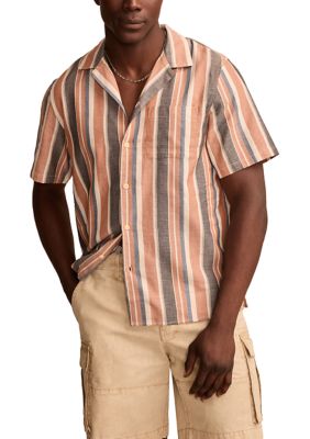 Lucky Brand Men's Striped Short Sleeve Camp Collar Shirt