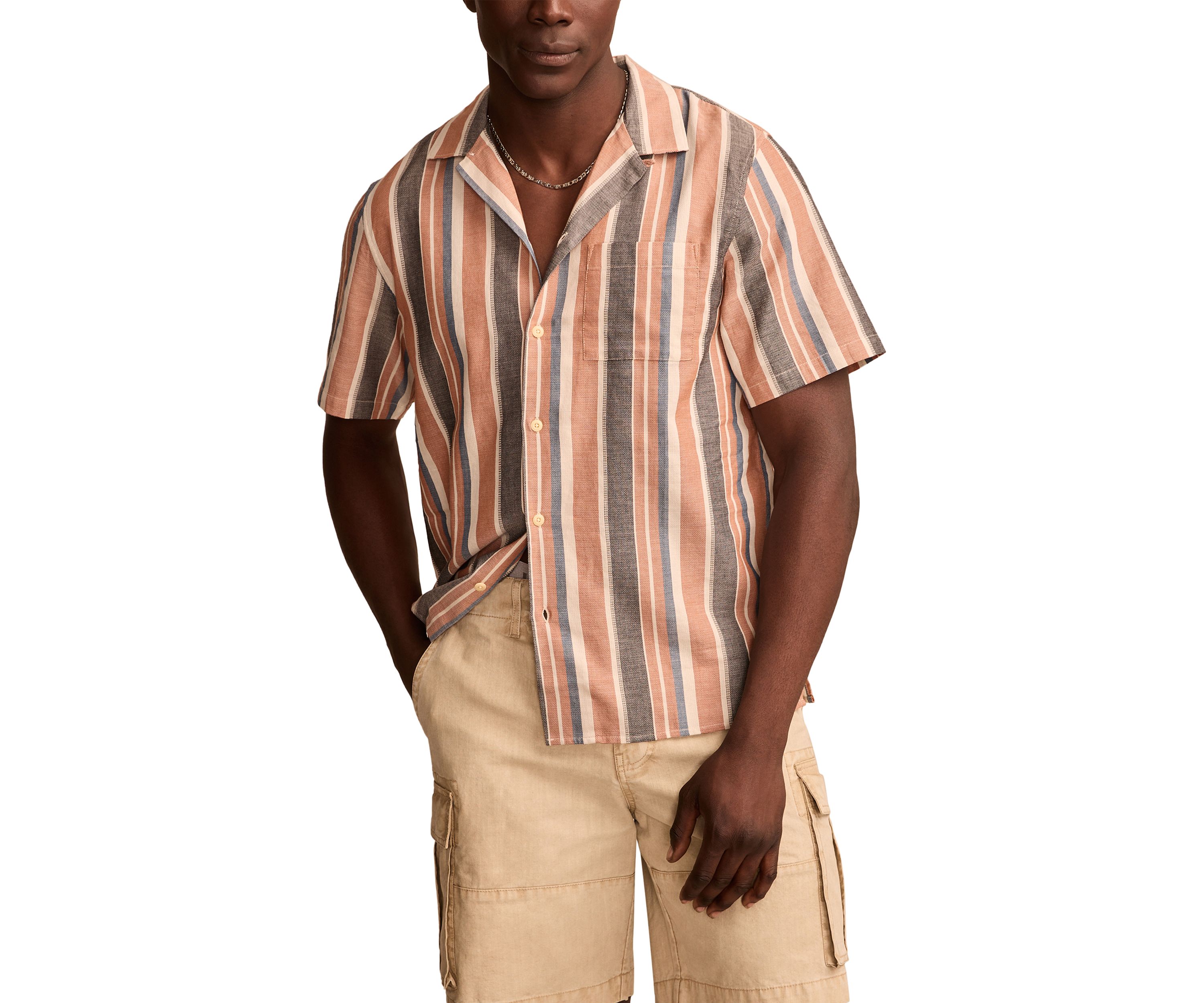 Striped Short Sleeve Camp Collar Shirt