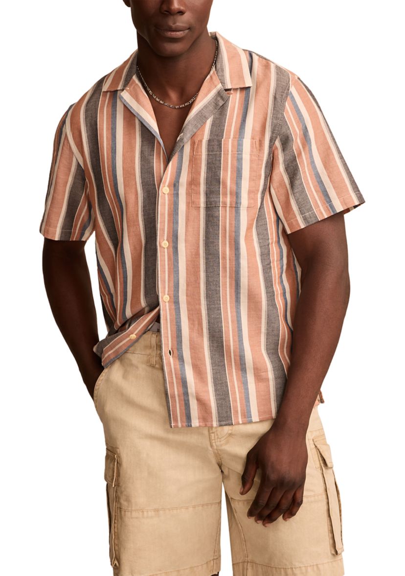 Striped Short Sleeve Camp Collar Shirt