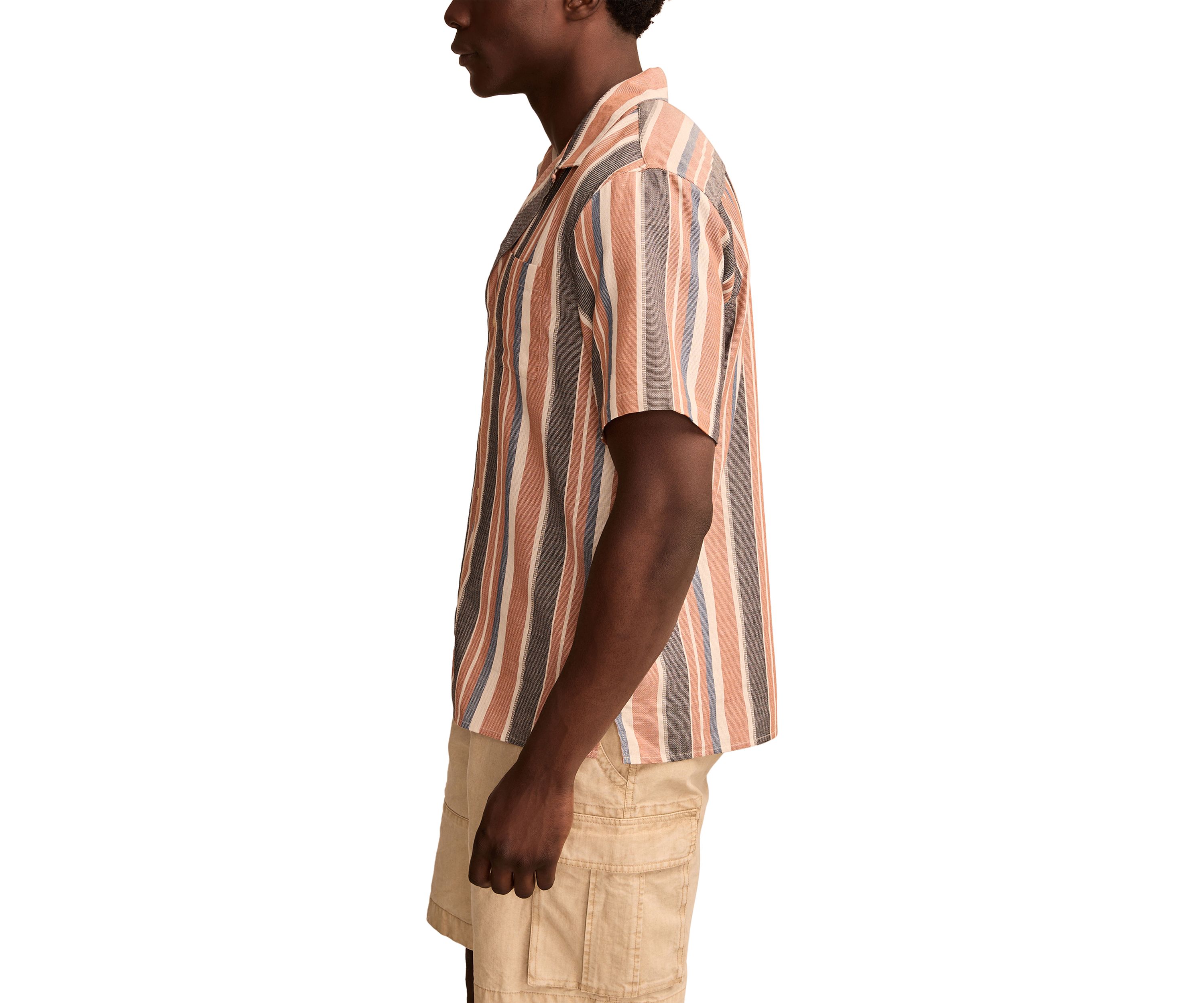 Striped Short Sleeve Camp Collar Shirt