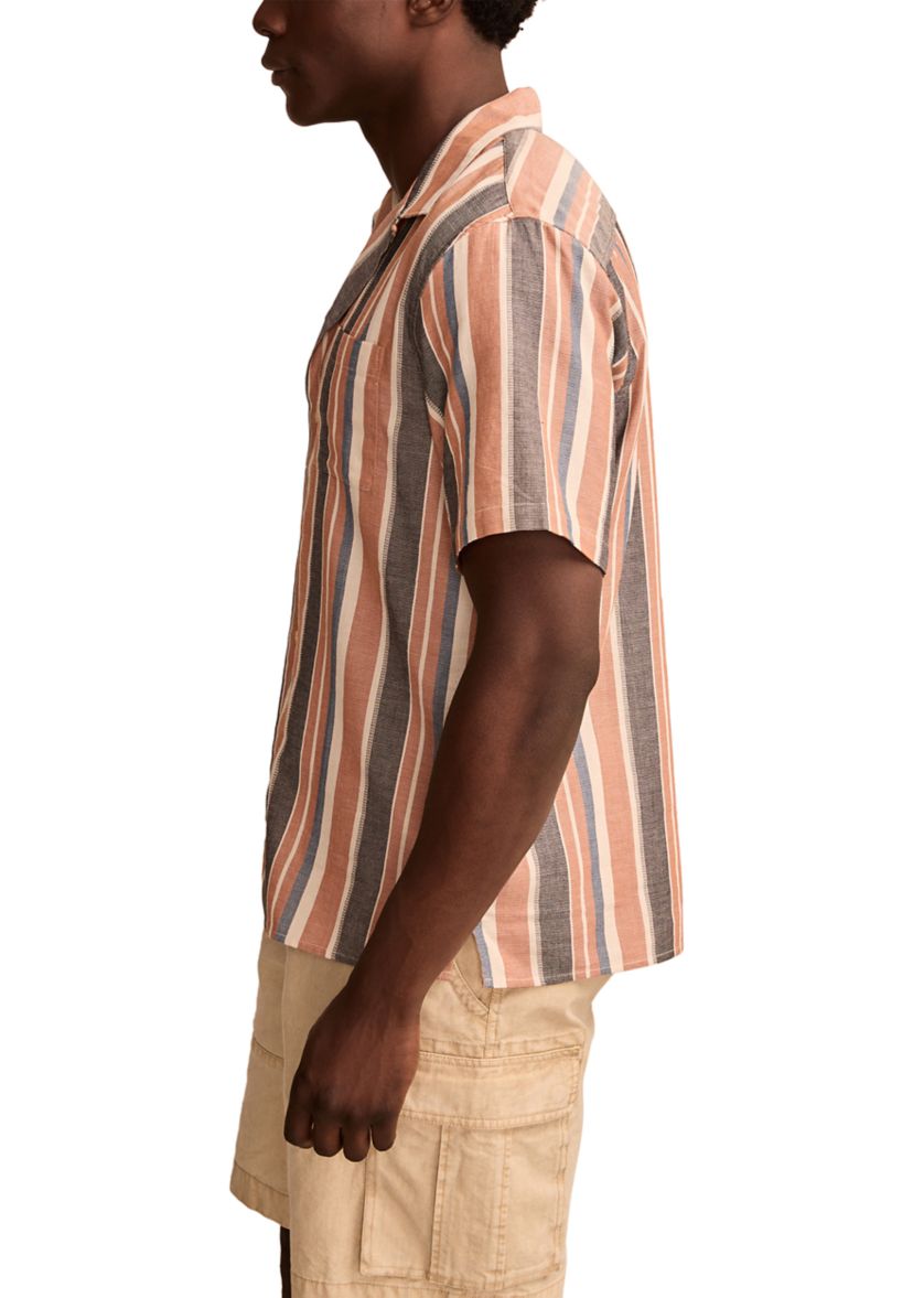 Striped Short Sleeve Camp Collar Shirt