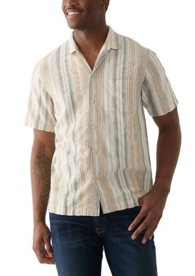 Lucky Brand Men's Striped Short Sleeve Camp Collar Shirt