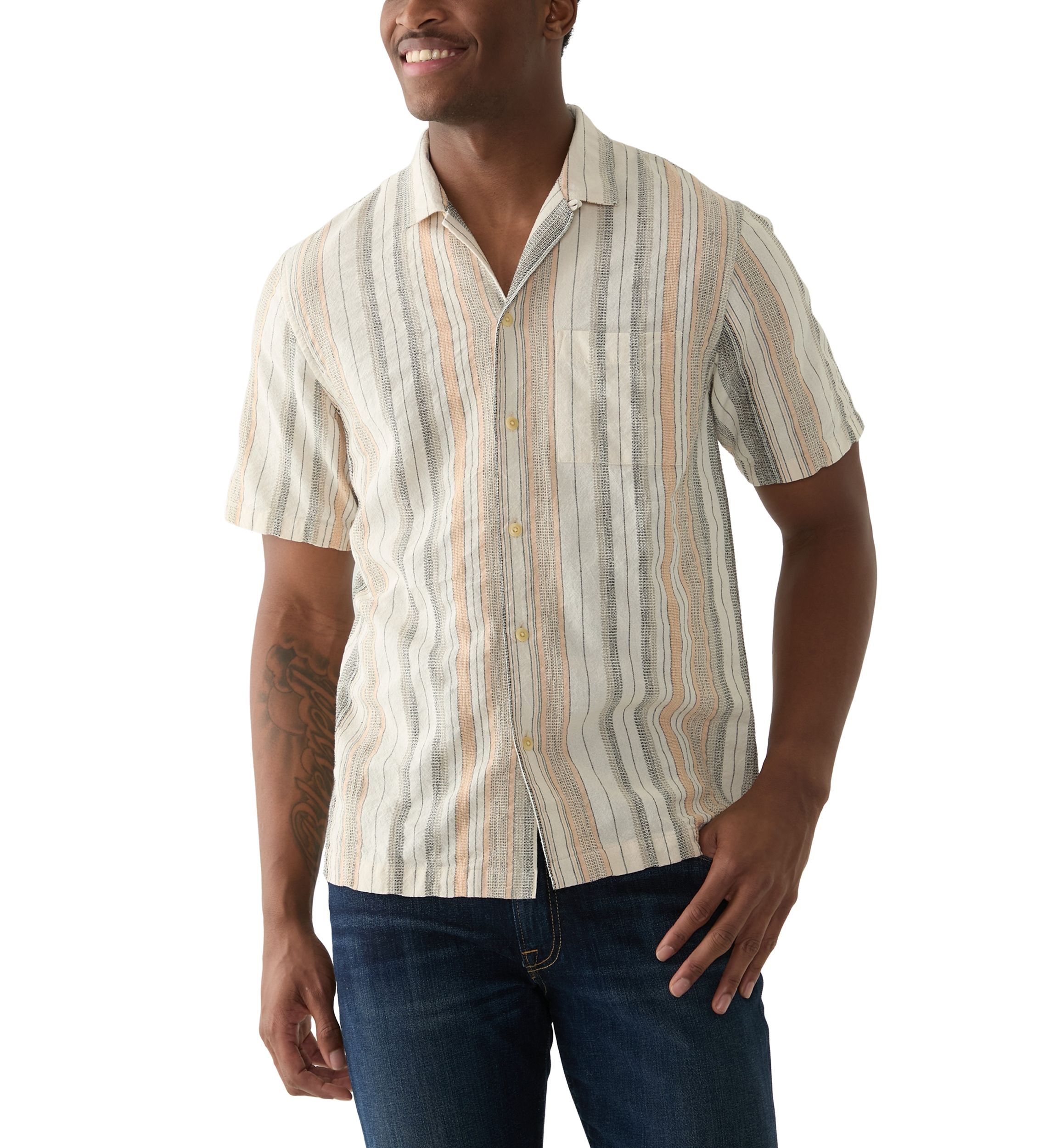 Striped Short Sleeve Camp Collar Shirt
