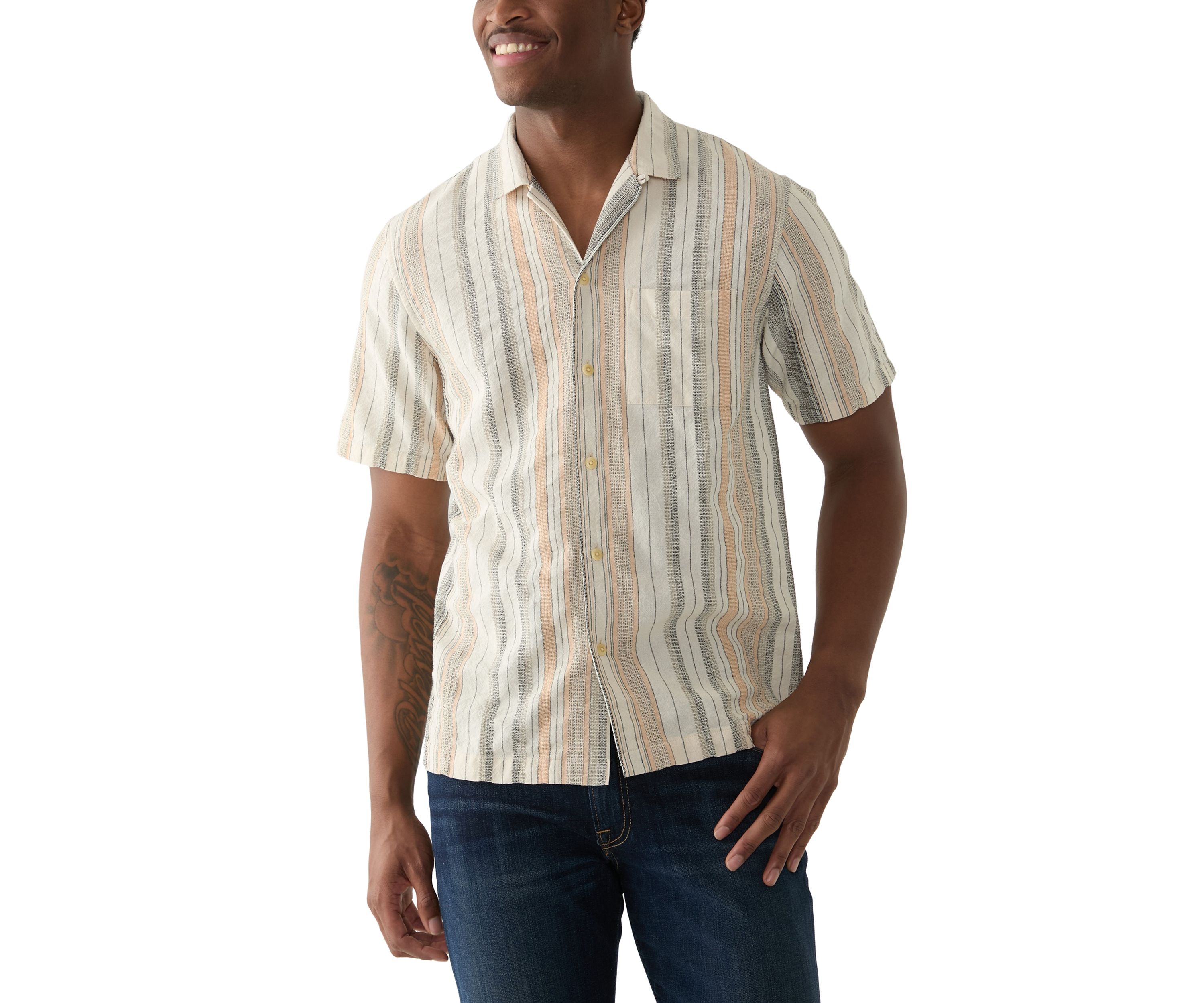 Striped Short Sleeve Camp Collar Shirt