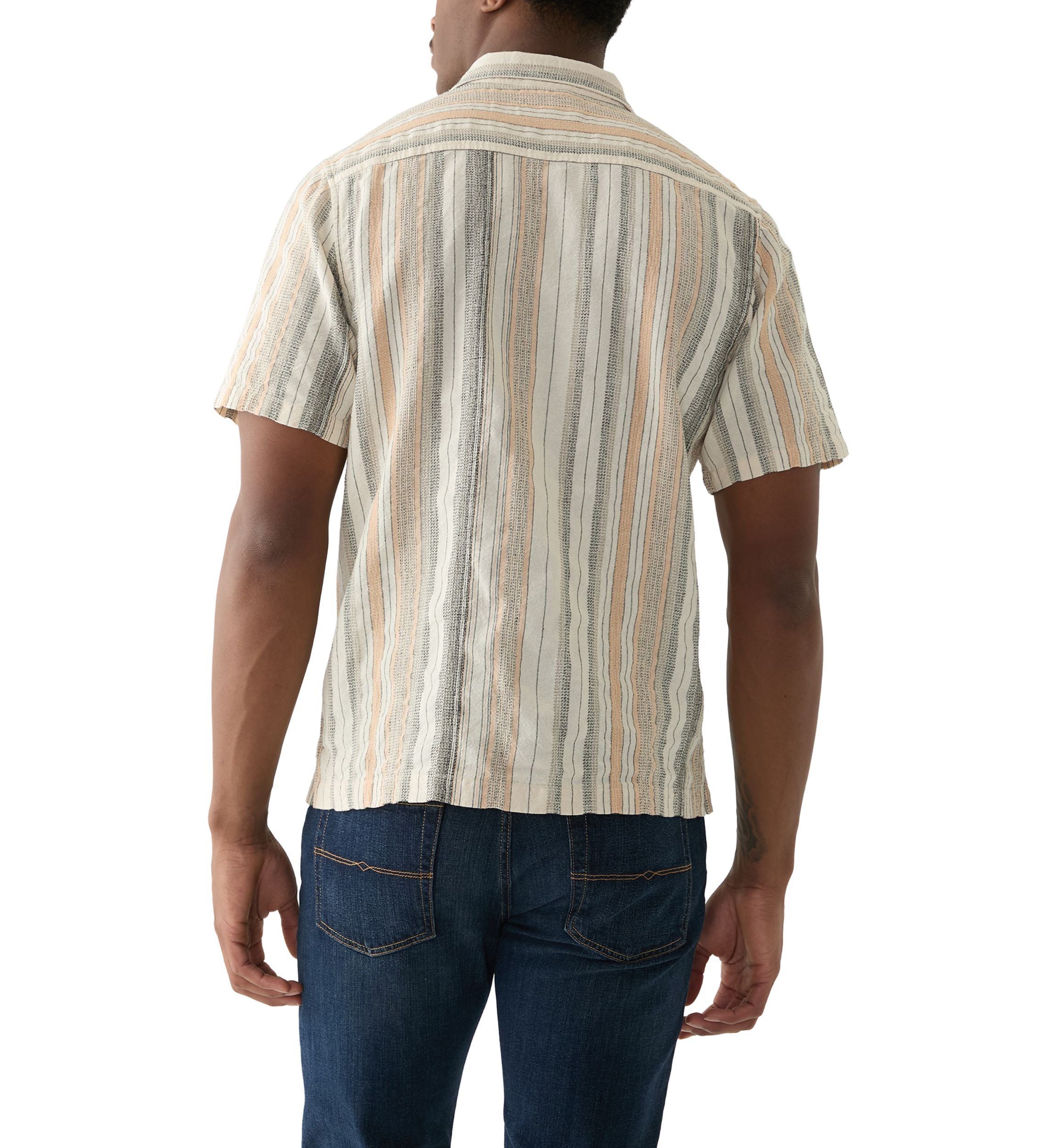 Striped Short Sleeve Camp Collar Shirt