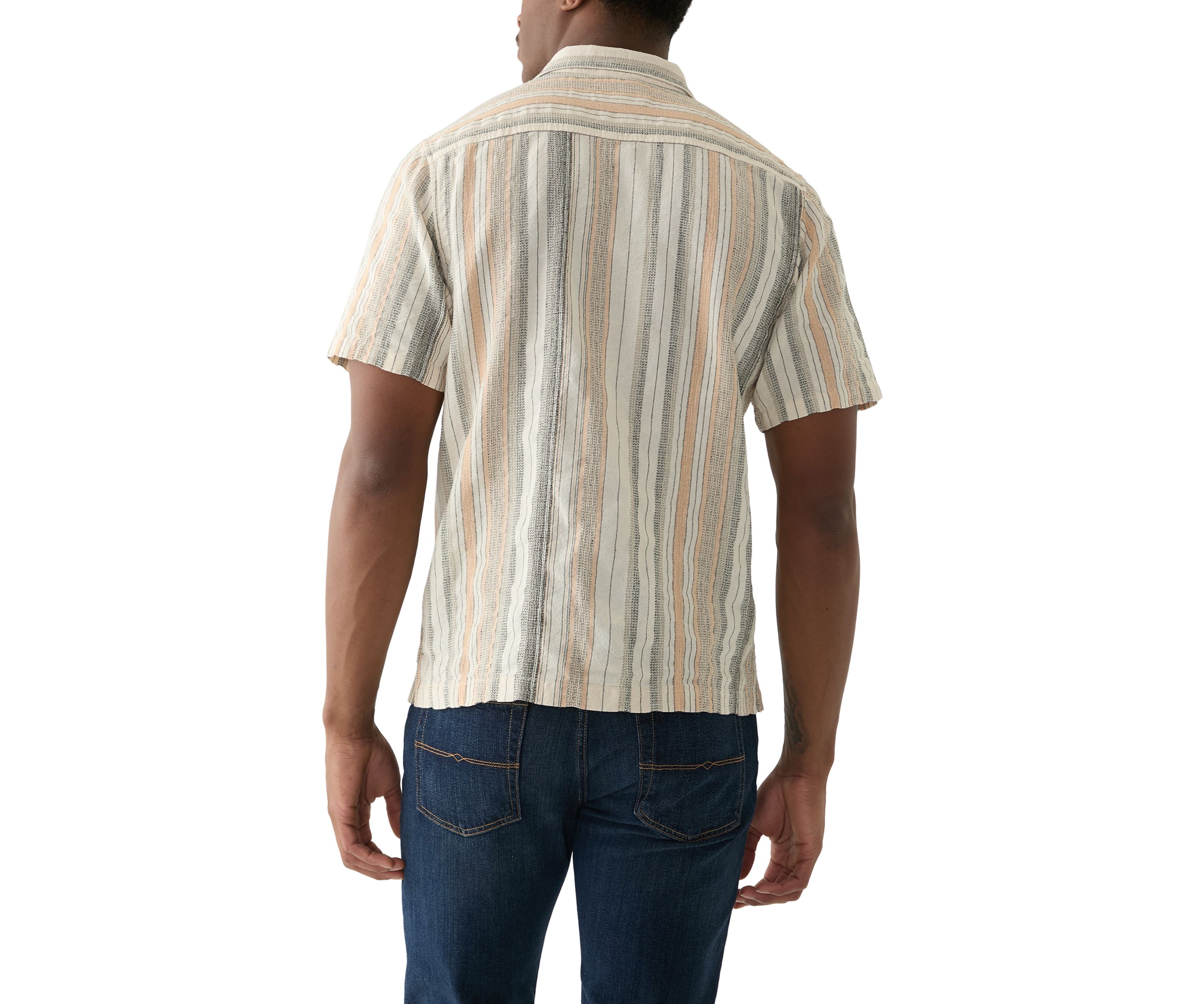 Striped Short Sleeve Camp Collar Shirt