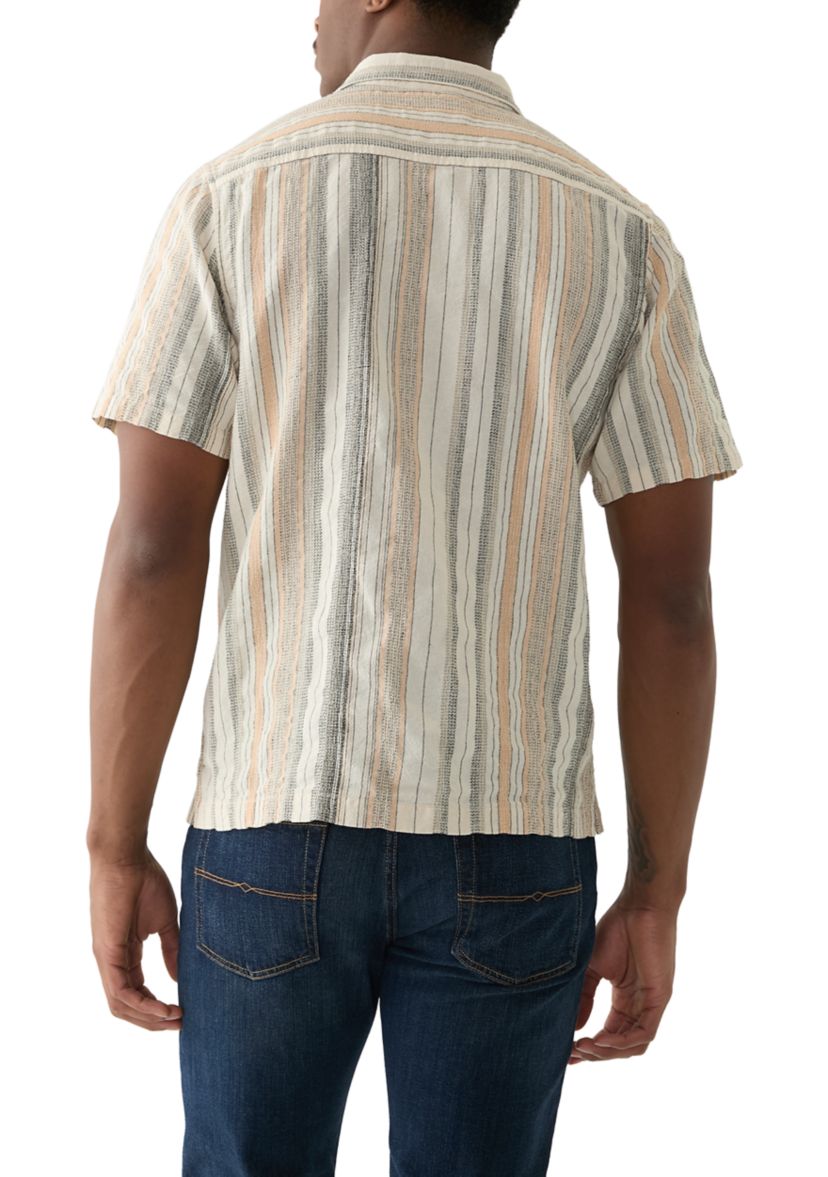 Striped Short Sleeve Camp Collar Shirt