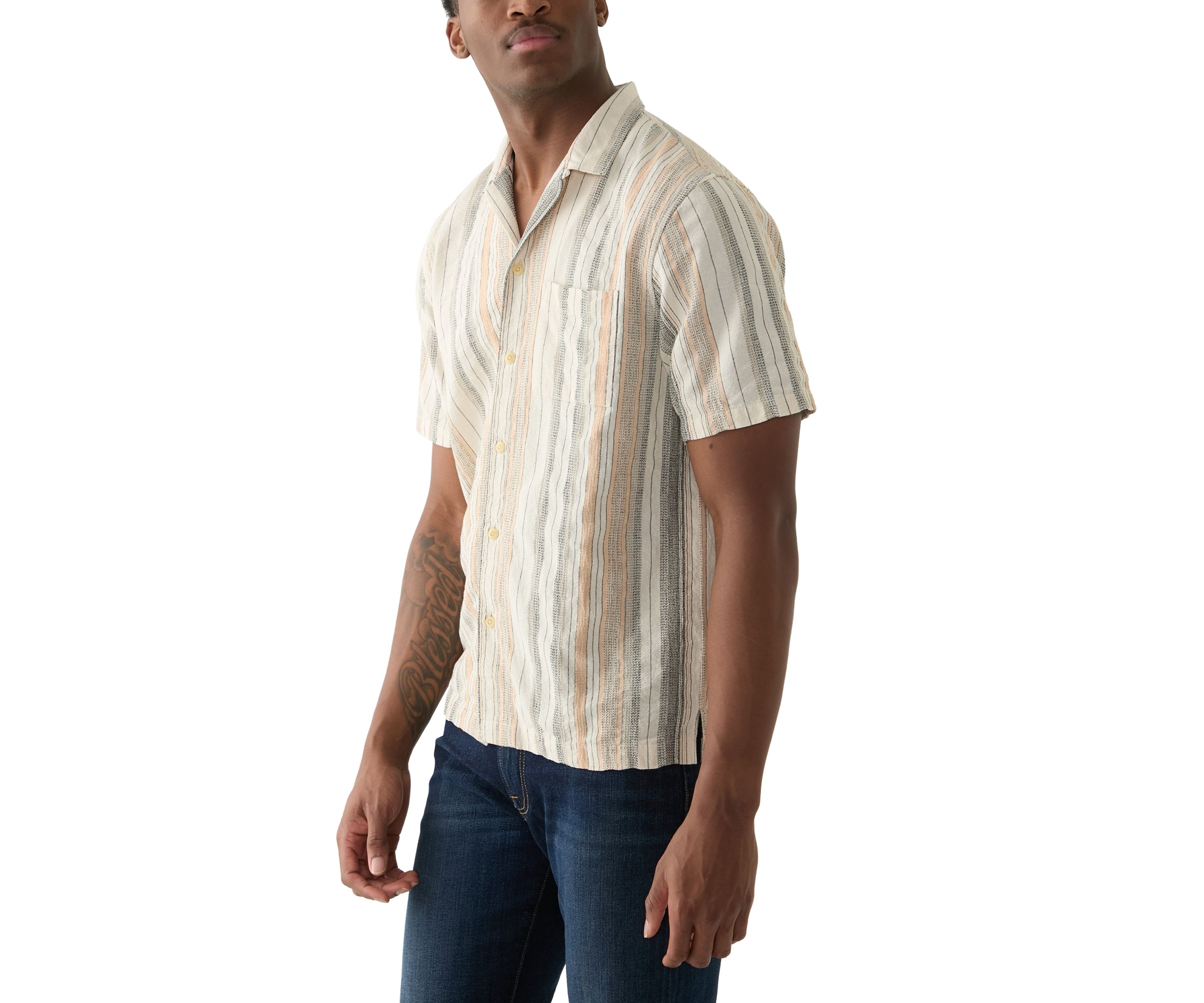 Striped Short Sleeve Camp Collar Shirt