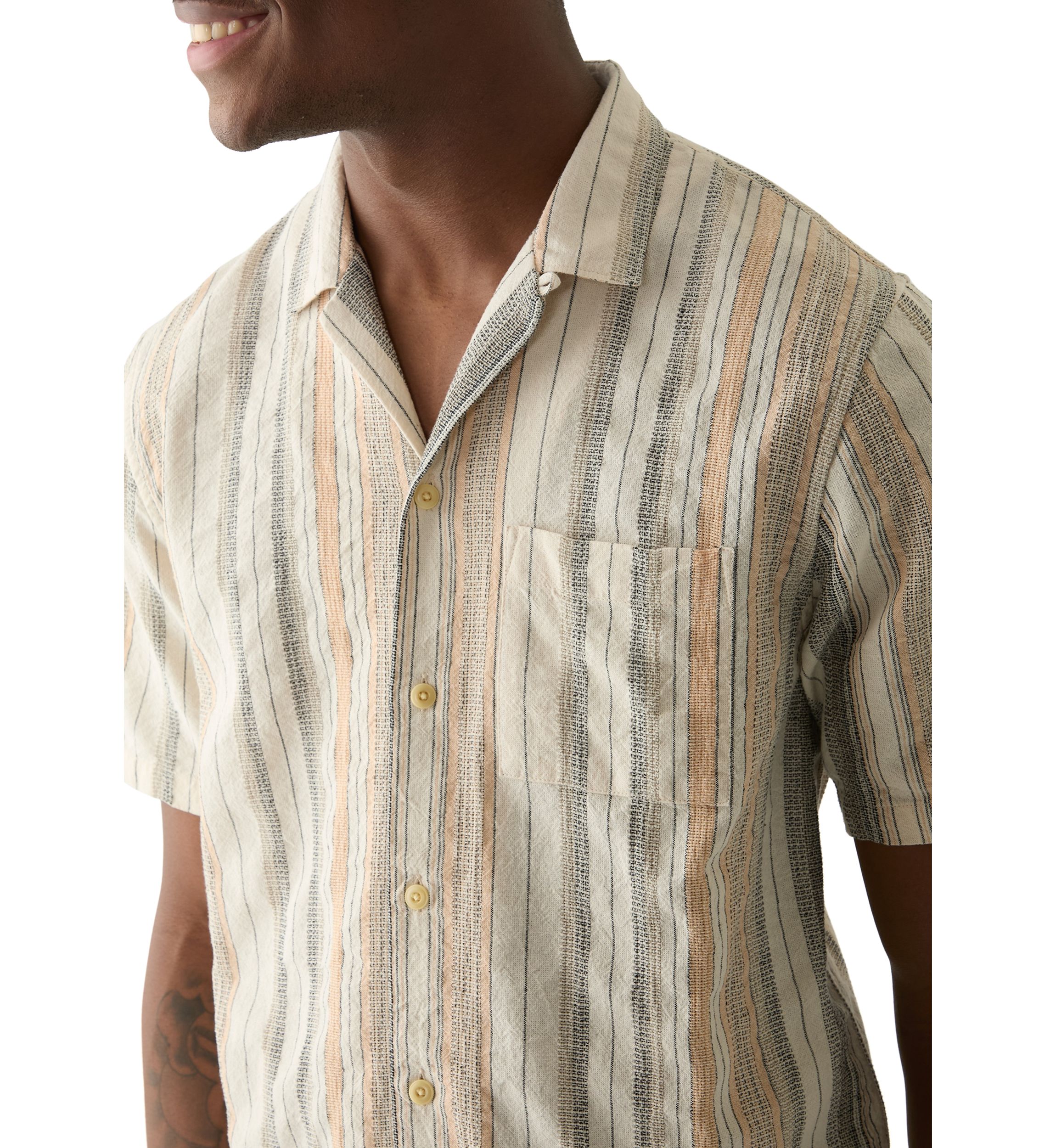 Striped Short Sleeve Camp Collar Shirt