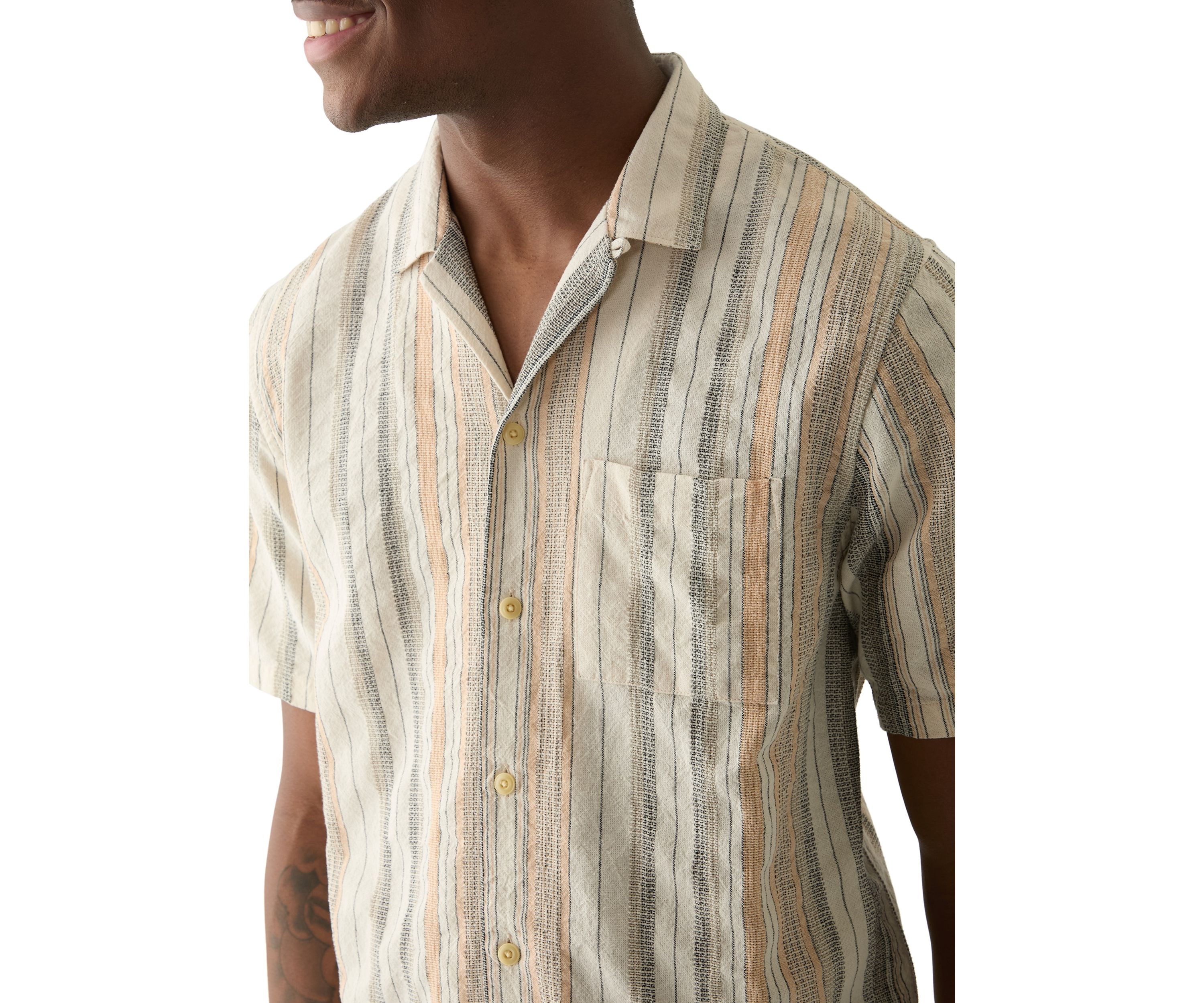 Striped Short Sleeve Camp Collar Shirt