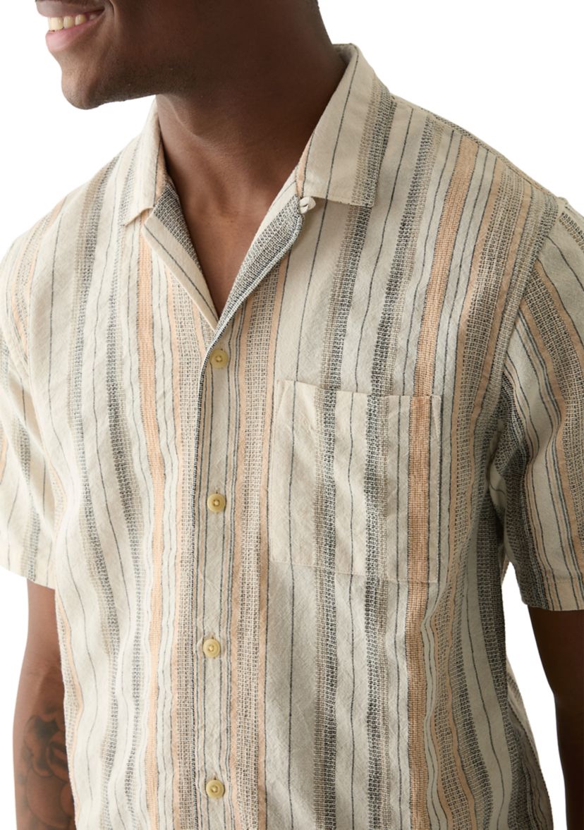 Striped Short Sleeve Camp Collar Shirt