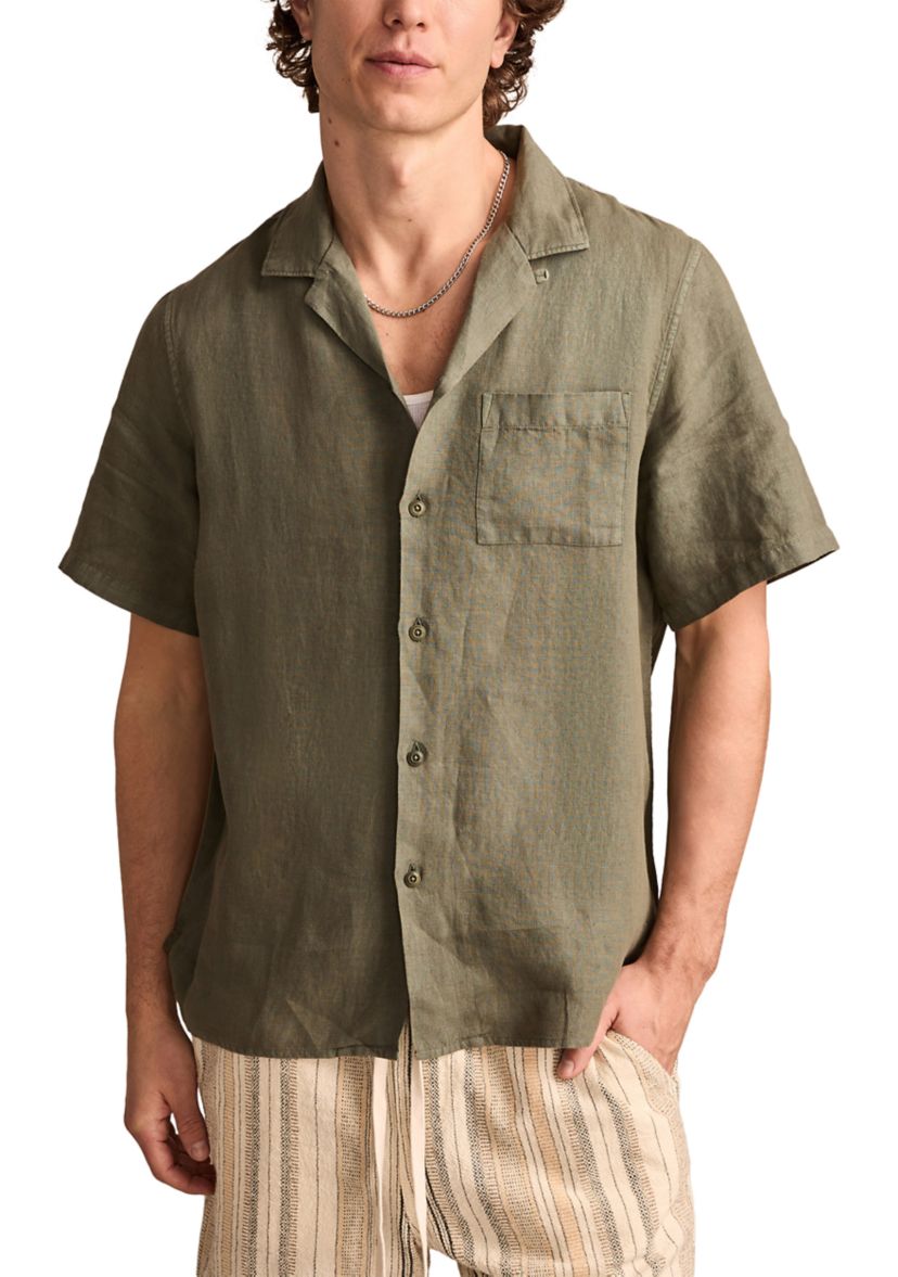 Mens Short Sleeve Linen Camp Collar Shirt