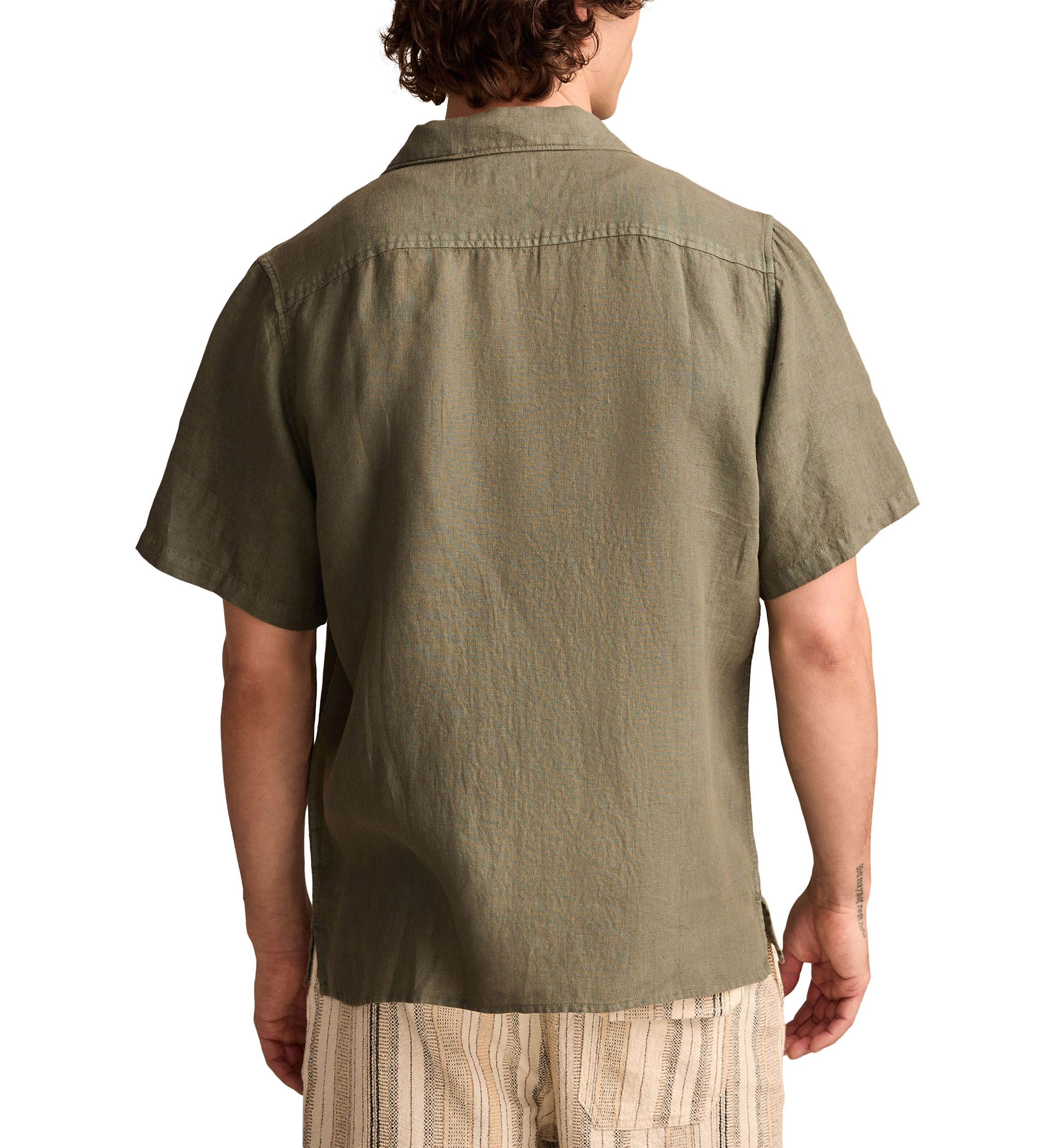 Mens Short Sleeve Linen Camp Collar Shirt