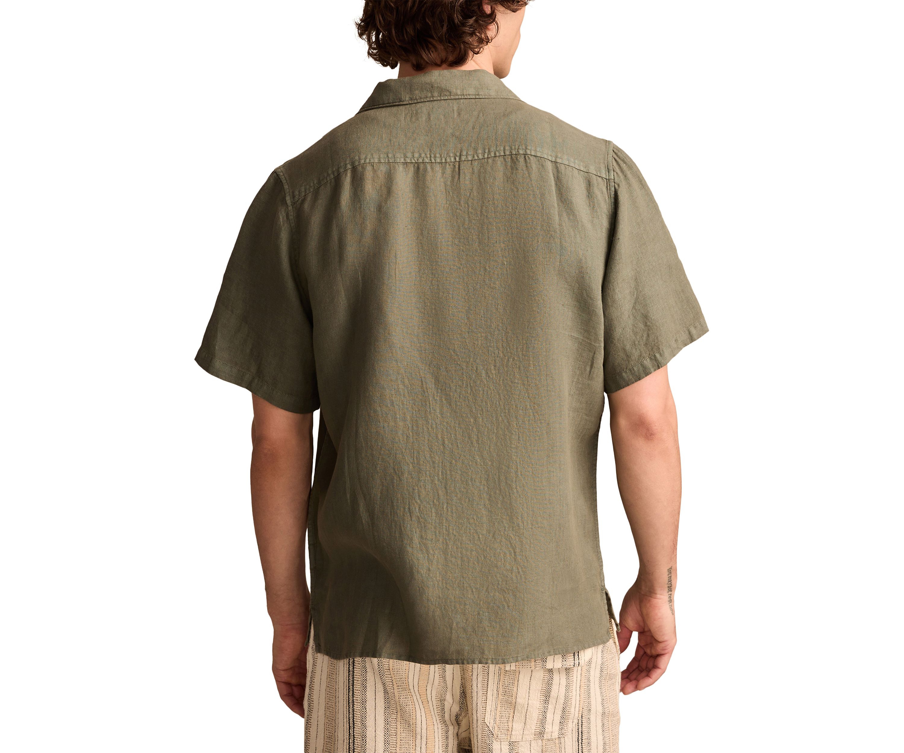 Mens Short Sleeve Linen Camp Collar Shirt