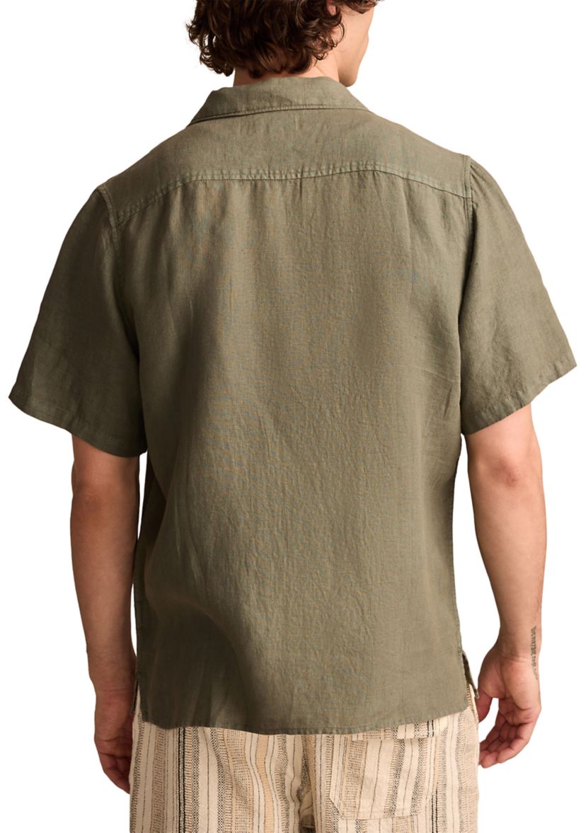 Mens Short Sleeve Linen Camp Collar Shirt